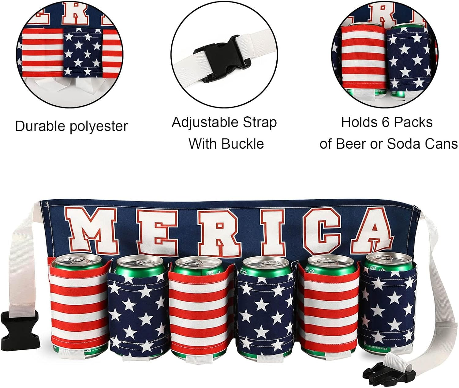 AGDGV Beer Belt,6-Can Hands-Free Beverage Holder, Adjustable Drink Belt, Ideal Father'S Day Gift for Aussie Dads, Bbqs, Festivals, Holidays, Parties & Sporting Events, Keeps Drinks Cold & Convenient - Multicolor-2 image number 3