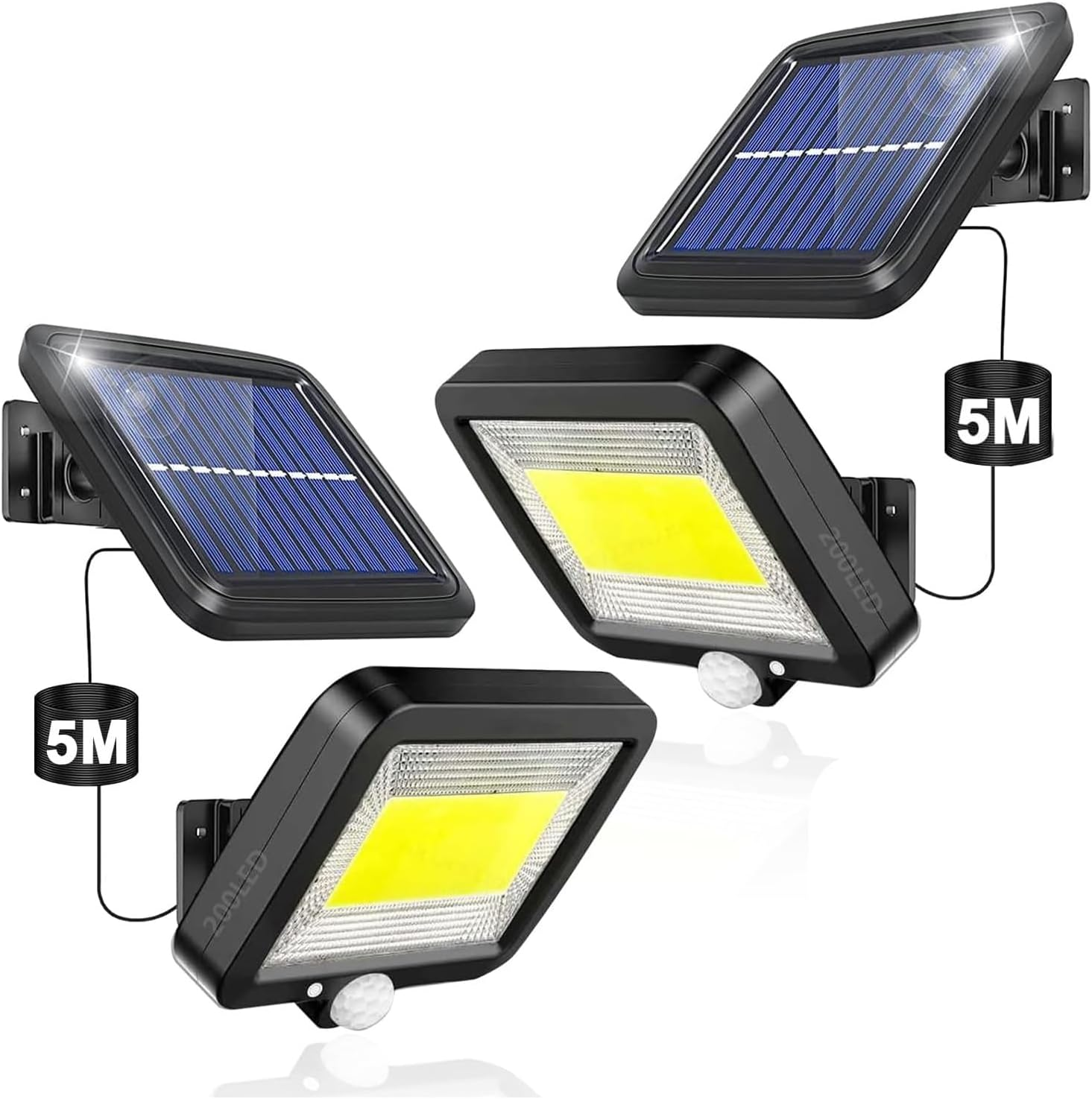 Solar Light Outdoor 200 LED, Rechargeable Split Solar Light, Weather-Resistant with Sensor, Adjustable Panel for Outdoor Use &ndash; Garden, Patio, and Terrace, Easy to Install and Use (2 Pack) image number 5