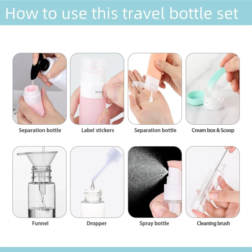 DACUAN Travel Bottles Set, 17 Pack Silicone Travel Containers, Multifunctional Travel Size Toiletries, Portable Travel Essentials for Toiletries Conditioner Shampoo Lotion and Body Wash (Kits B) - Kits A image number 5