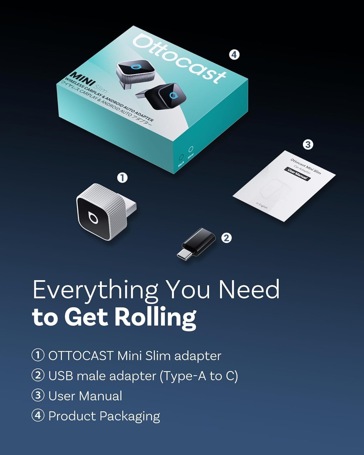 OTTOCAST Mini Slim Wireless Adapter for Carplay, 2-In-1 Auto Connection Device Compatible with Apple Iphone, Android Auto, USB Type-C, Low Latency image number 3