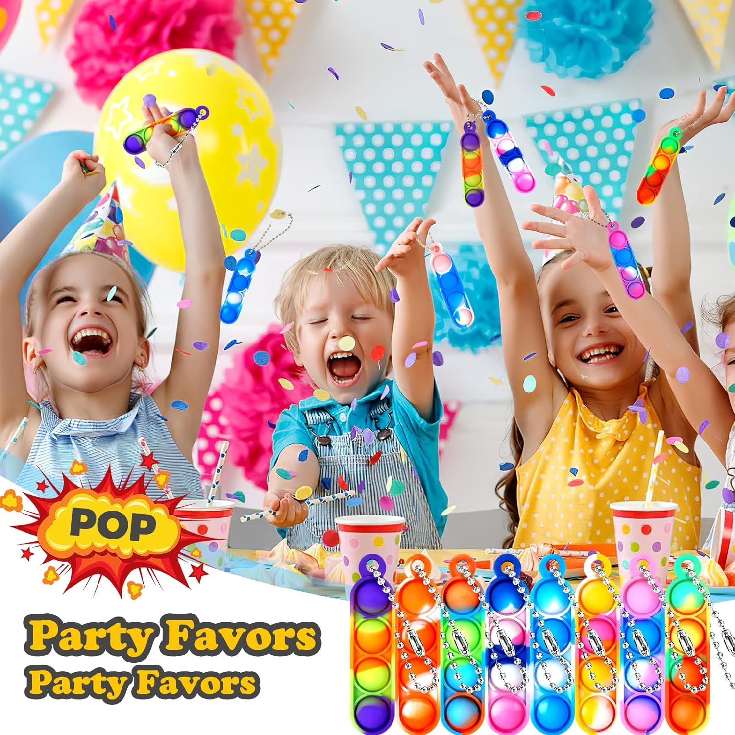 16Pcs Pop Keyring It Fidget Toys Pack Party Bag Fillers for Kids, Poppet Keyring Christmas Eve Box Stocking Fillers Game Prizes Kids Valentines Day Birthday Party Favour Gifts Sensory for Girls Boys image number 3