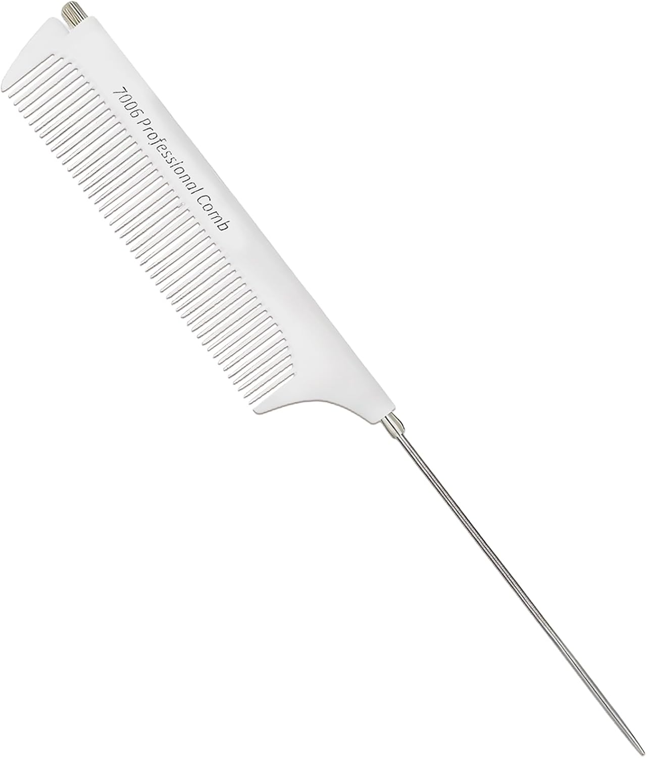 Professional Portable Fine Tooth Teasing Comb for Styling, Hair Cutting, White Retractable Metal Rat Tail Comb for Parting, Stainless Steel Pin Tail Teasing Comb for Salon