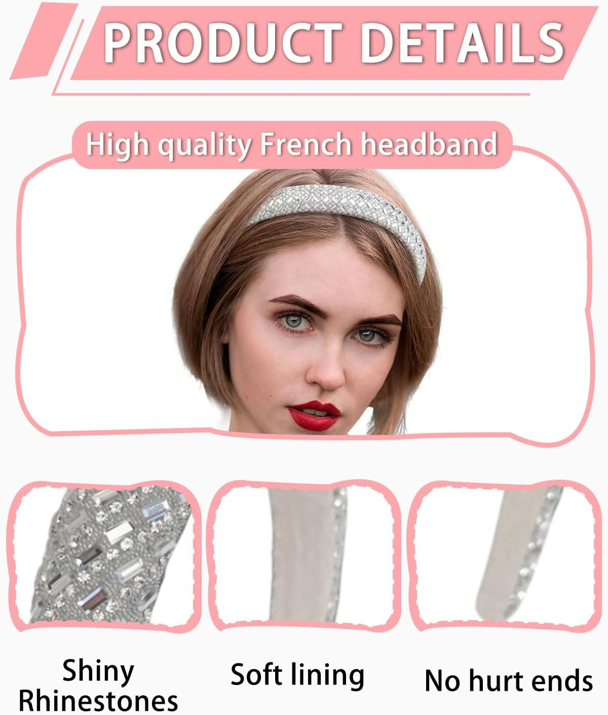 IPNSDON 1PC Fashion Hair Band Rhinestone Crystal Non-Slip Hairband Hair Band for Women and Girls image number 5