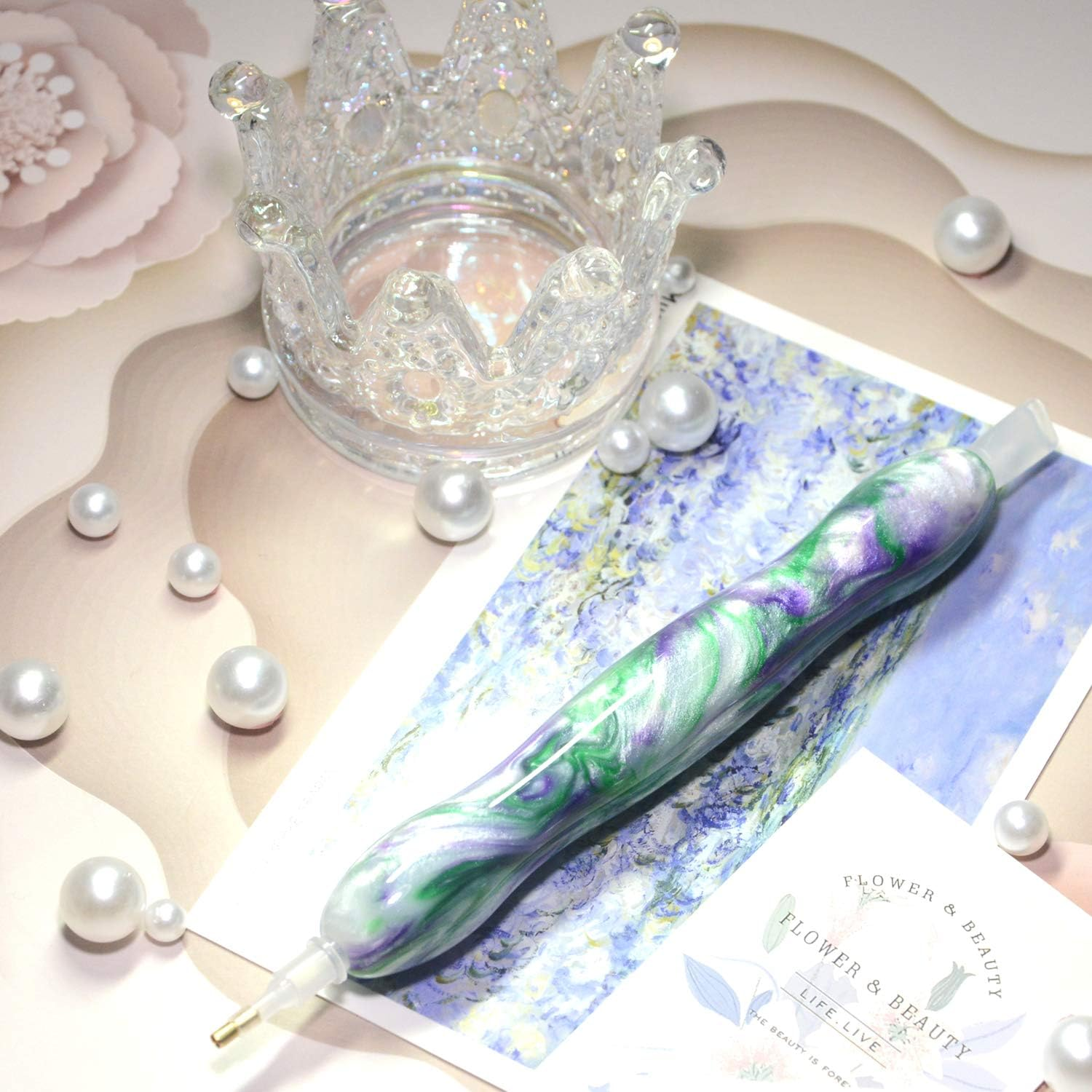 Praise V Do 2PC Diamond Painting Pen, Diamond Art Pen, Diamond Painting Drill Pen Only, Handmade Resin 5D Diamond Painting Art Pen Kits Tool Accessories Nail Stylus (Purple Orchid) - 7Colors image number 7