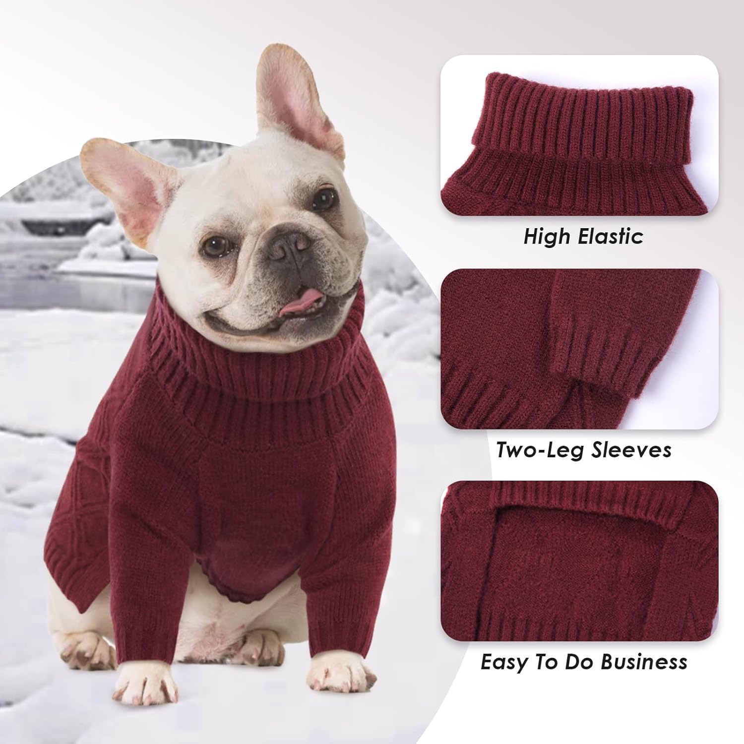 DENTRUN Dog Sweater Jumper, Turtleneck Knitting Dog Sweater, Fleece Jumpers Pullover Sweatshirt for Dogs Cats, Pullover Pajama Dog Coat, Elastic Dog Jumper image number 1