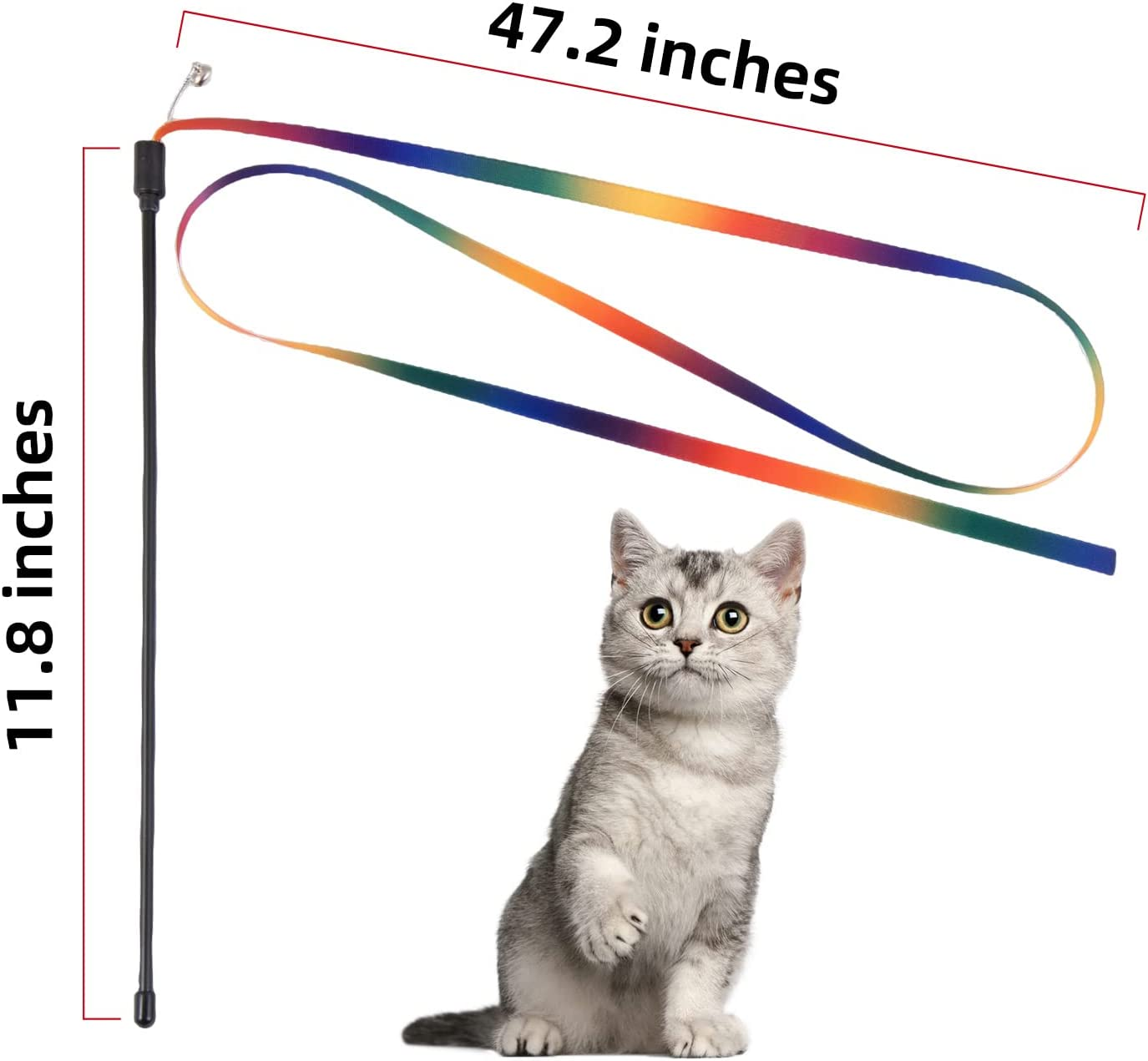 Cat Toys, Cat Rainbow Wand Toy Cat Teaser Toy, Interactive Cat Toy Wand Kitten Toys, Colorful Ribbon Charmer for Indoor Cats to Play Chase Exercise - 2PCS image number 5