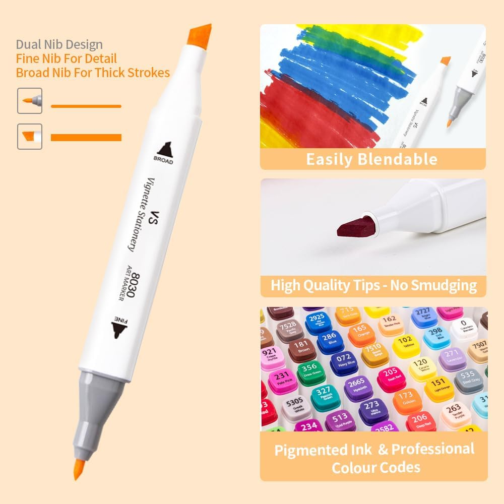 Colour Markers Set Dual Nibs Alcohol Base Colour Coding Assorted Colours with a Bucket Artist Texta Pack (24) image number 3