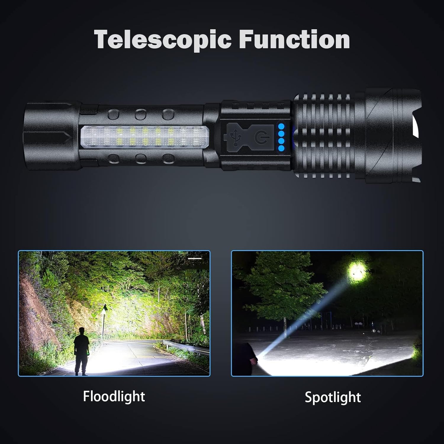 LED Torch Rechargeable 20000 Lumens Super Bright Adjustable Focus Flashlight, 7 Light Modes IPX6 Waterproof Powerful Handheld Flash Light for Power Cuts, Emergency, Camping, Hiking, Outdoor image number 4