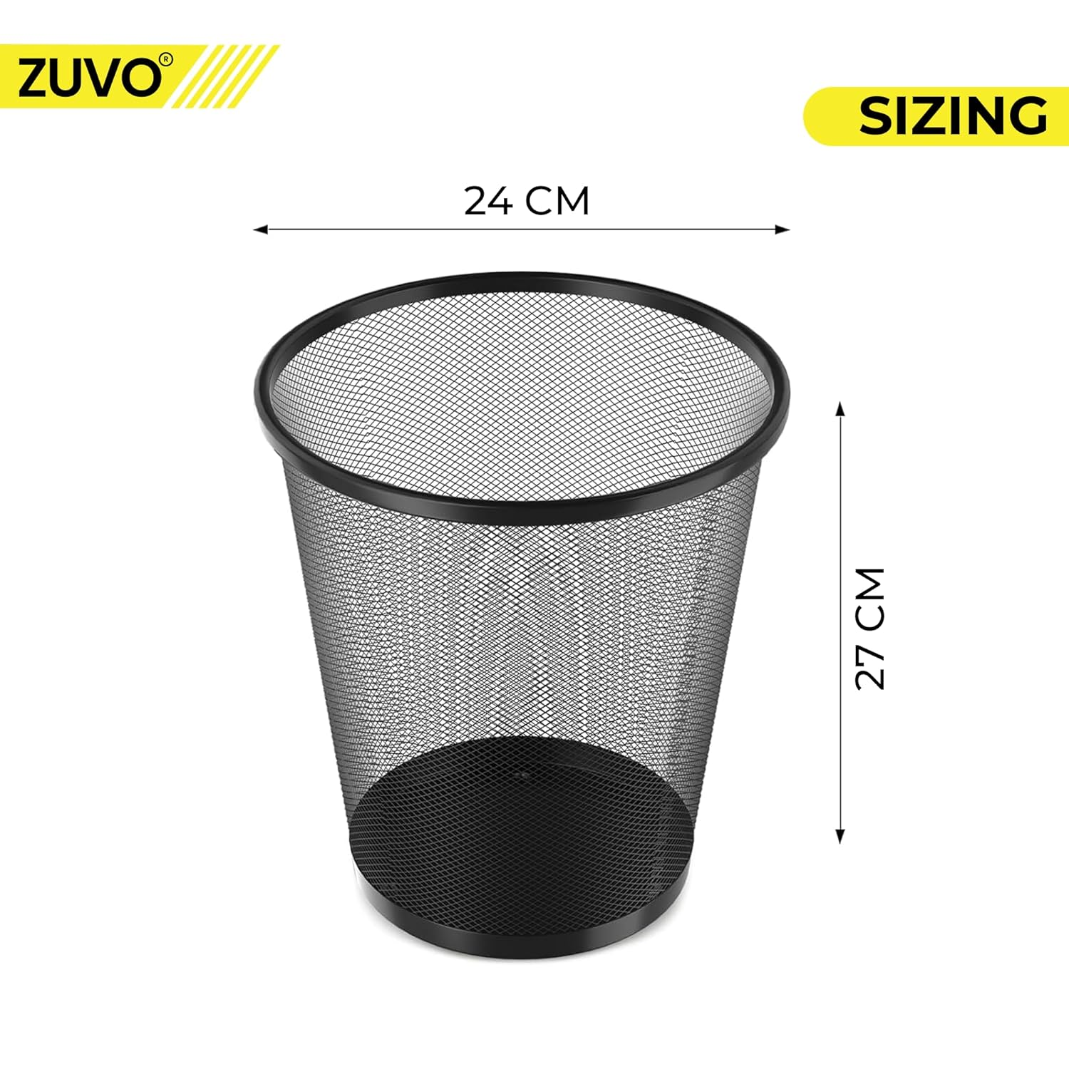 Zuvo Mesh Wastebasket Black Metal Wire Garbage Trash Can for Office Home Bedroom Height 10.1" Width 10", 4 Gallon (16 Quart) (1, Black)