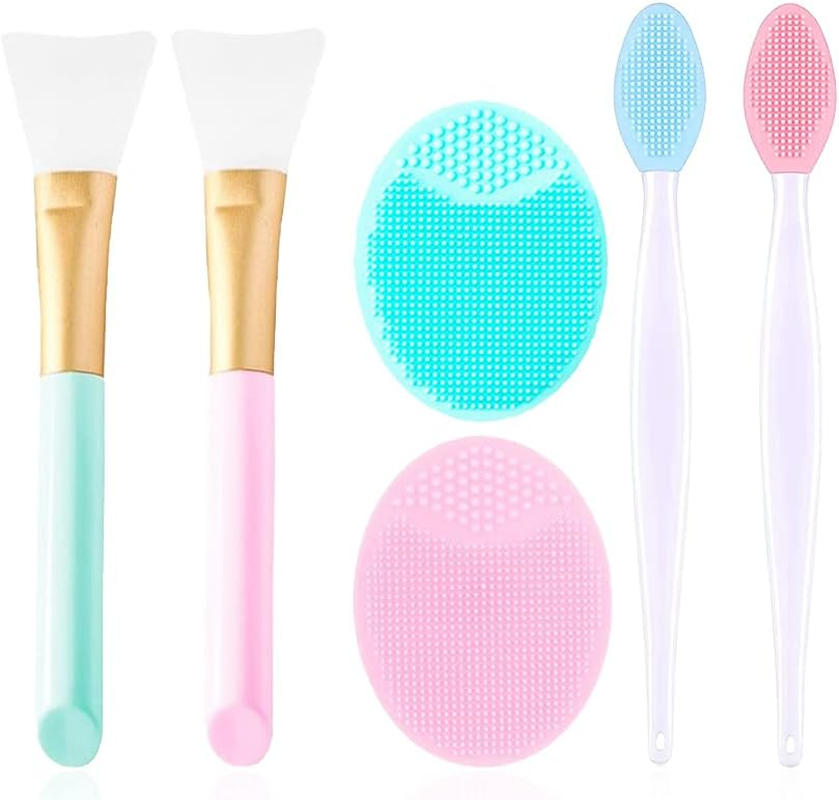 2PCS Silicone Face Mask Brush 2PCS Face Scrubber and 2PCS Exfoliating Lip Brush