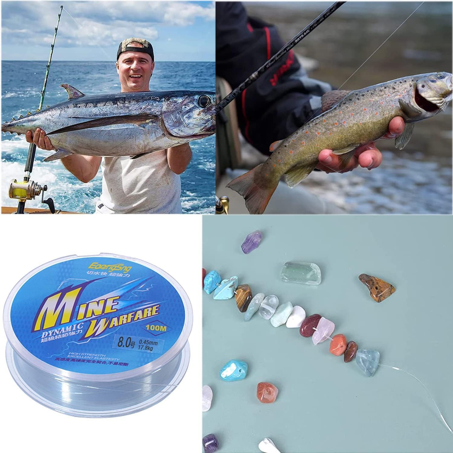 2 Roll Fish Line Nylon Thread Clear Fishing Wire for Hanging Decorations - Strong Clear String (Blue 8.0) image number 5