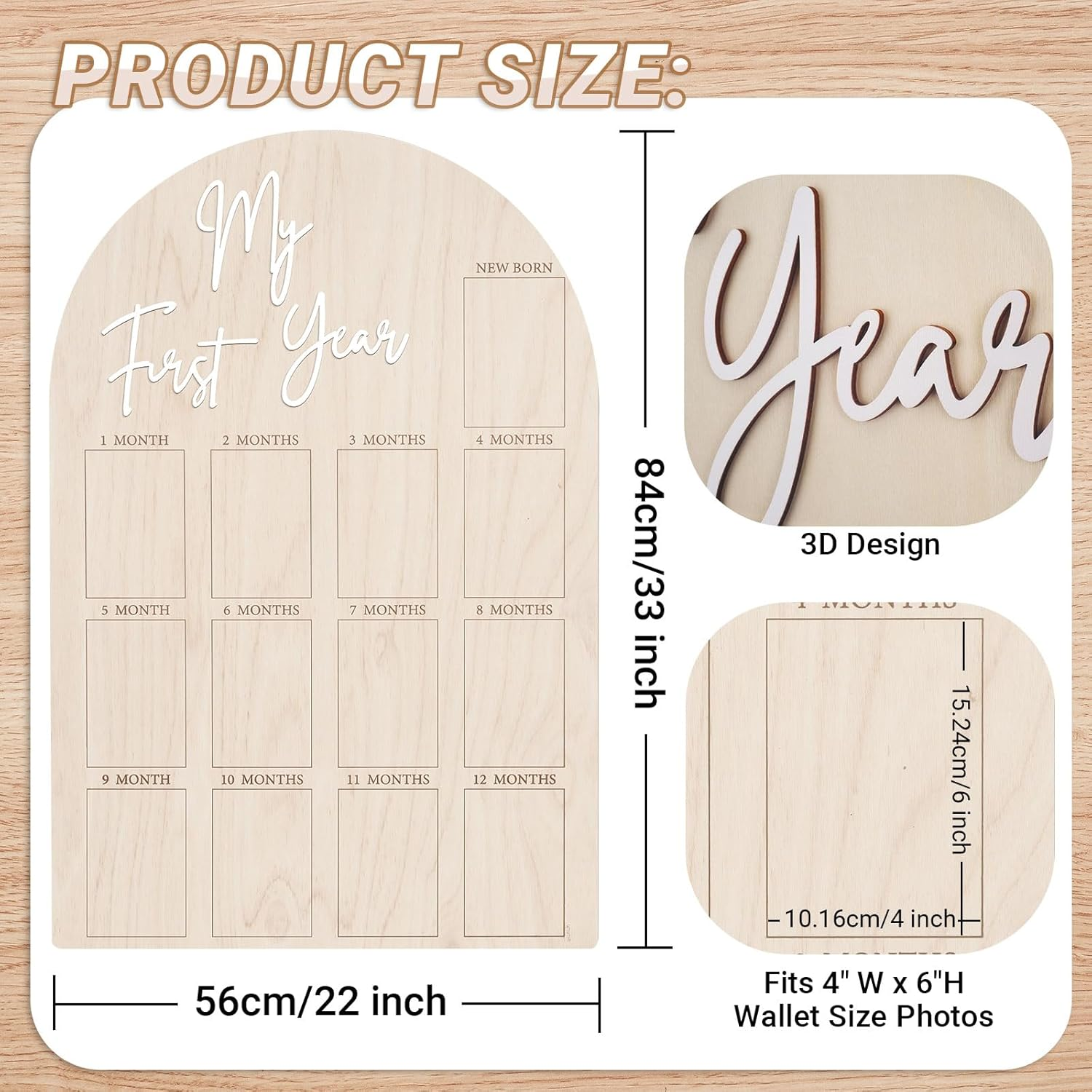 Bosctanuc Large My First Year Picture Frame for 33 X 22 Inch Wooden Photo Board,12 Monthly Photo Display 1St Birthday Decorations Baby Gift for Newborn Keepsake,Baby Monthly Milestone image number 1