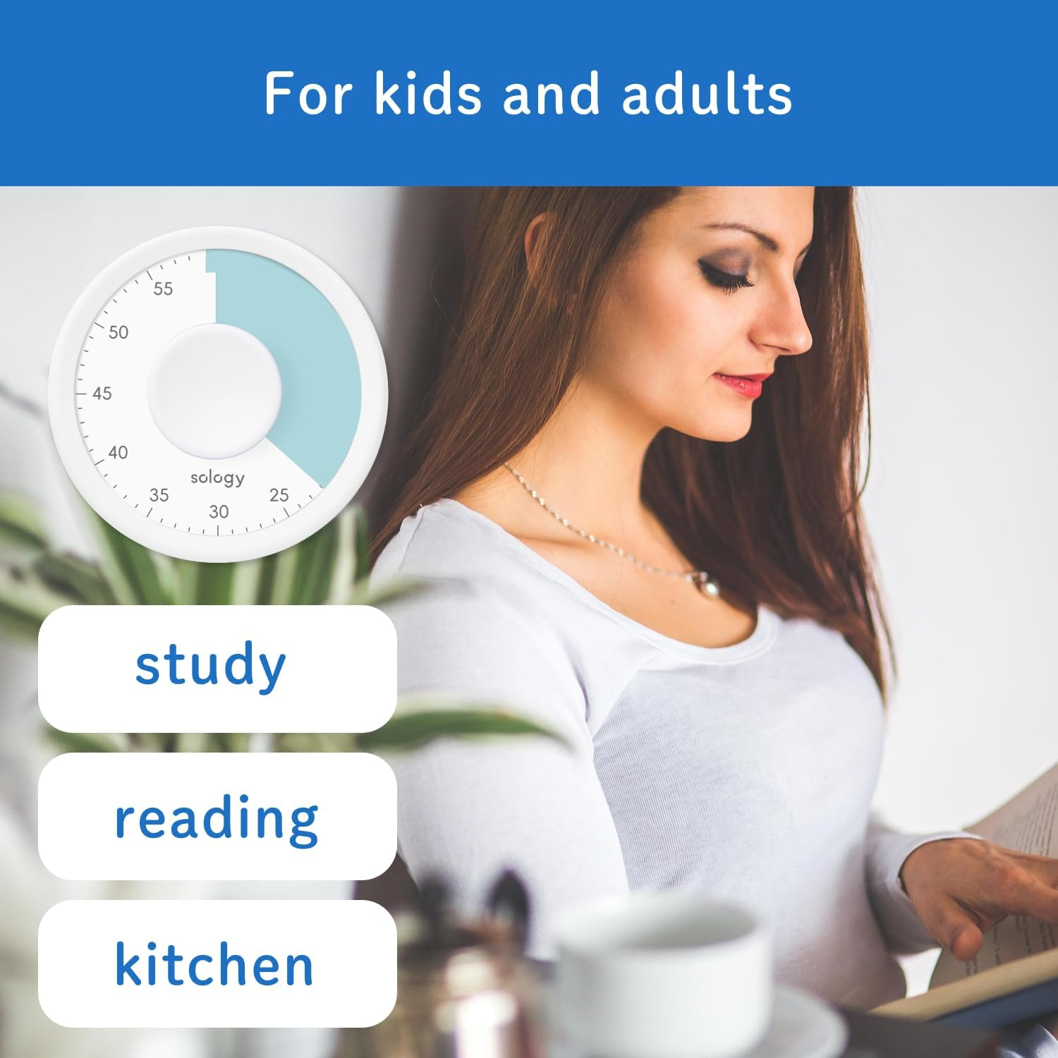 Sology Mirai Timer, a round Visual Timer for Studying, Cooking, Meetings, Task Management, Fitness, and Muscle Training. Cute and Stylish, Perfect for Desktop Use. Blue. image number 3