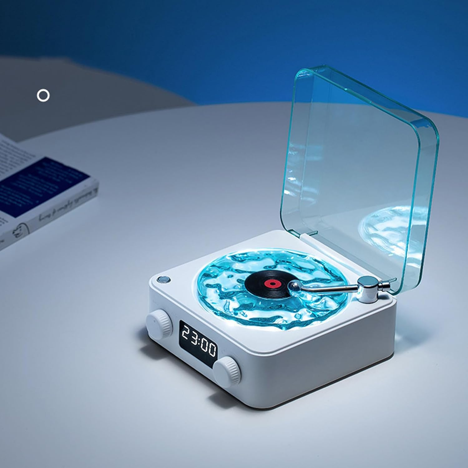 Waves Vinly Bluetooth Speaker, the Waves Vinly Player with Water Ripple Light, Retro Style Vinly Record Player, Aqua Speaker for Bedroom, Office, Party (White) - White image number 6