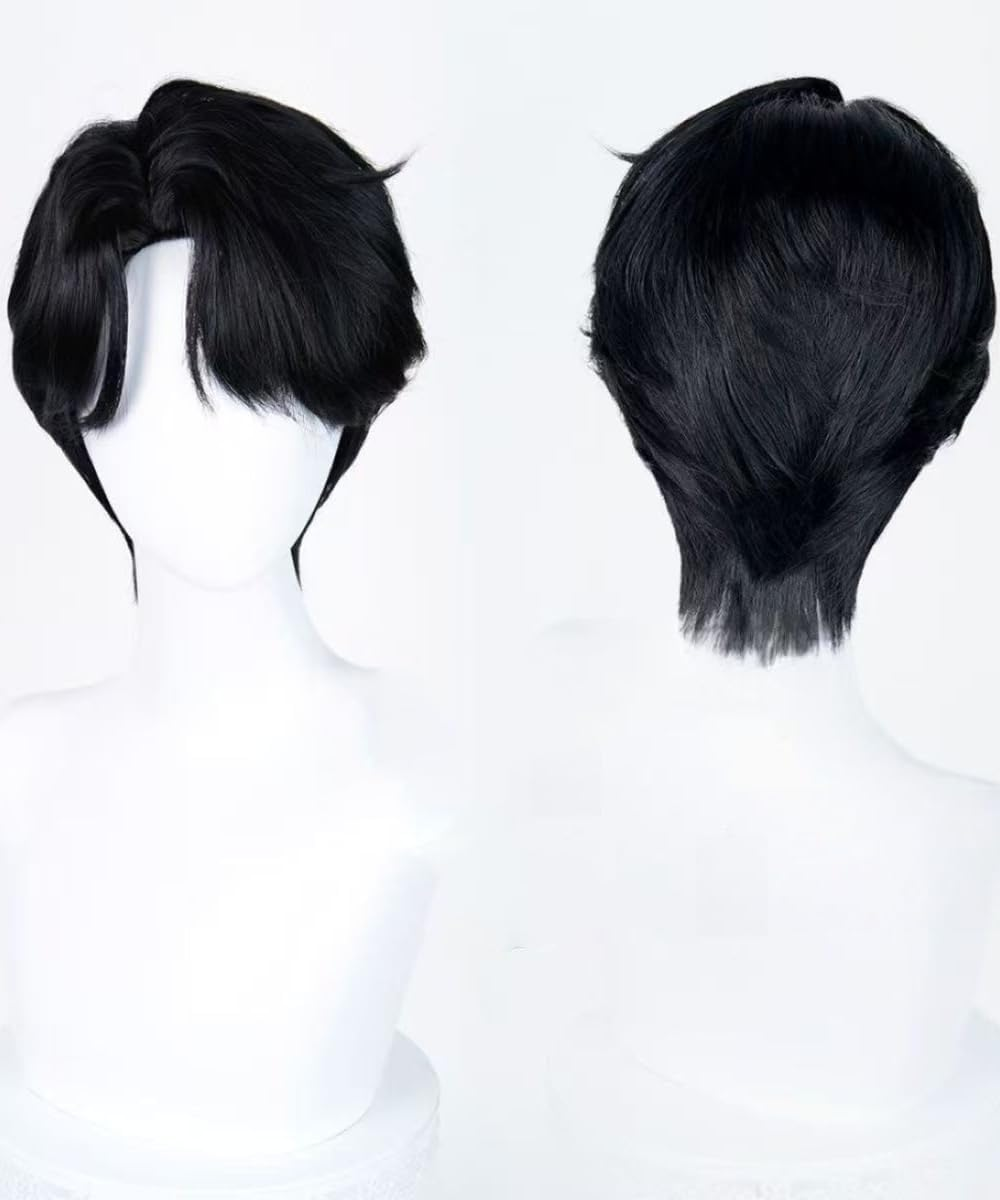 Short Black Jinu Wig, Pixie Cut Synthetic Hair for Cosplay Anime Kpop Demon Hunters Saja Boys, Comic-Con, Parties, Costume Play, Comes with Wig Net Cap, Popular Hairstyle image number 2