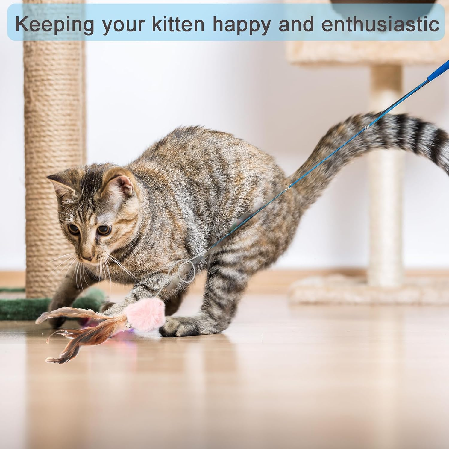 Cat Wand Toy,Cat Toys for Indoor Cats,Suction Cup Cat Fishing Pole Toy,17 Pcs Cat Toys with 14 Replacebments Feather,Cat Toys for Bored Indoor Adult and Kitten Cats image number 6