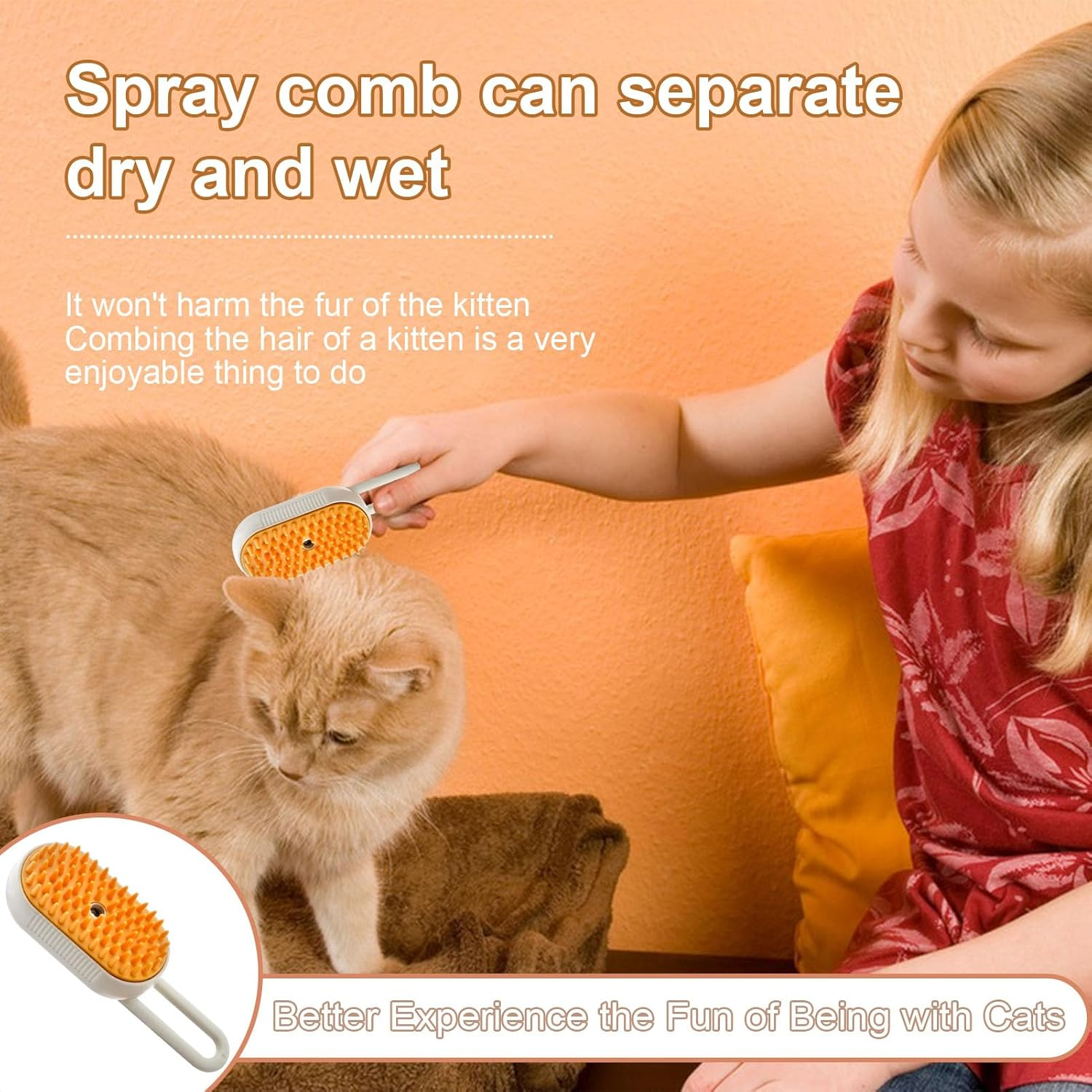 Cat Brush with Steam, 3-In-1 Steam Brush Cat, Steam Cat Cleaning Brush, Multifunctional Dog Steam Brush, Self Cleaning Steamy Cat Brush, for Cats and Dogs for Hair Removal image number 6