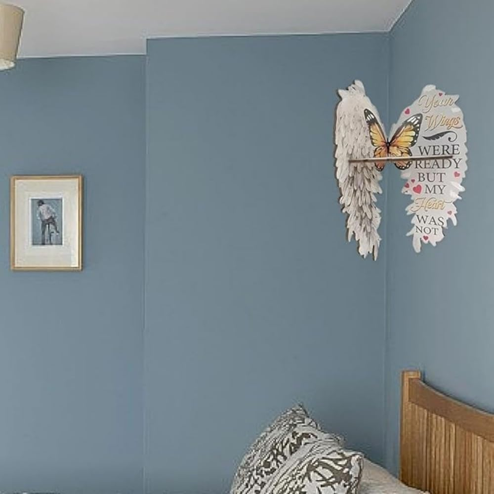 Wall Mounted Vintage Angel Wings Wooden Floating Corner Shelf, 1-Shelf, Bohemian Style(Light Gray, 30Cm) image number 4