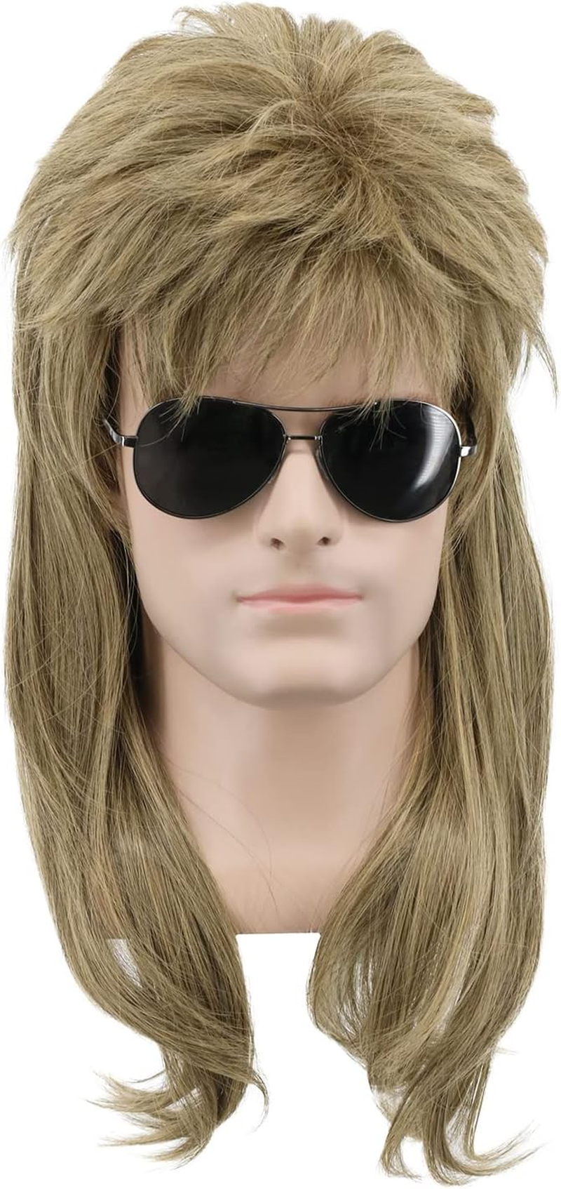 Yuehong Mullet Style Heavy Metal Halloween 70S 80S Red Orange Wig for Men Women Spiked Rocker Wig (Orange)