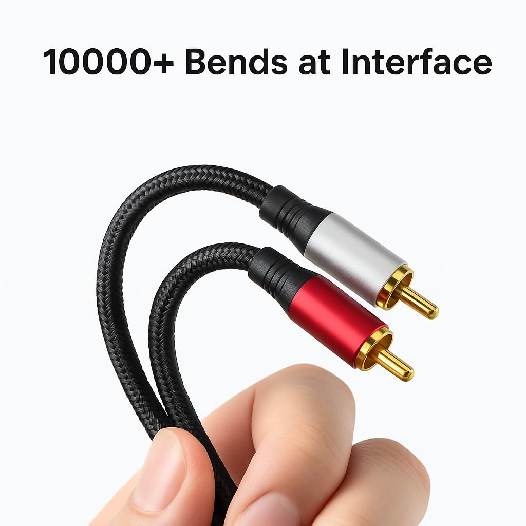 SSS&middot;GRGB 2RCA to 2RCA Audio Cable 33FT Gold-Plated Male to Male Stereo Subwoofer Cable, Nylon-Braided Hi-Fi RCA Cables for Home Theater, Car Audio, Amplifiers, Speakers (Dual Shielded Copper Core) image number 4