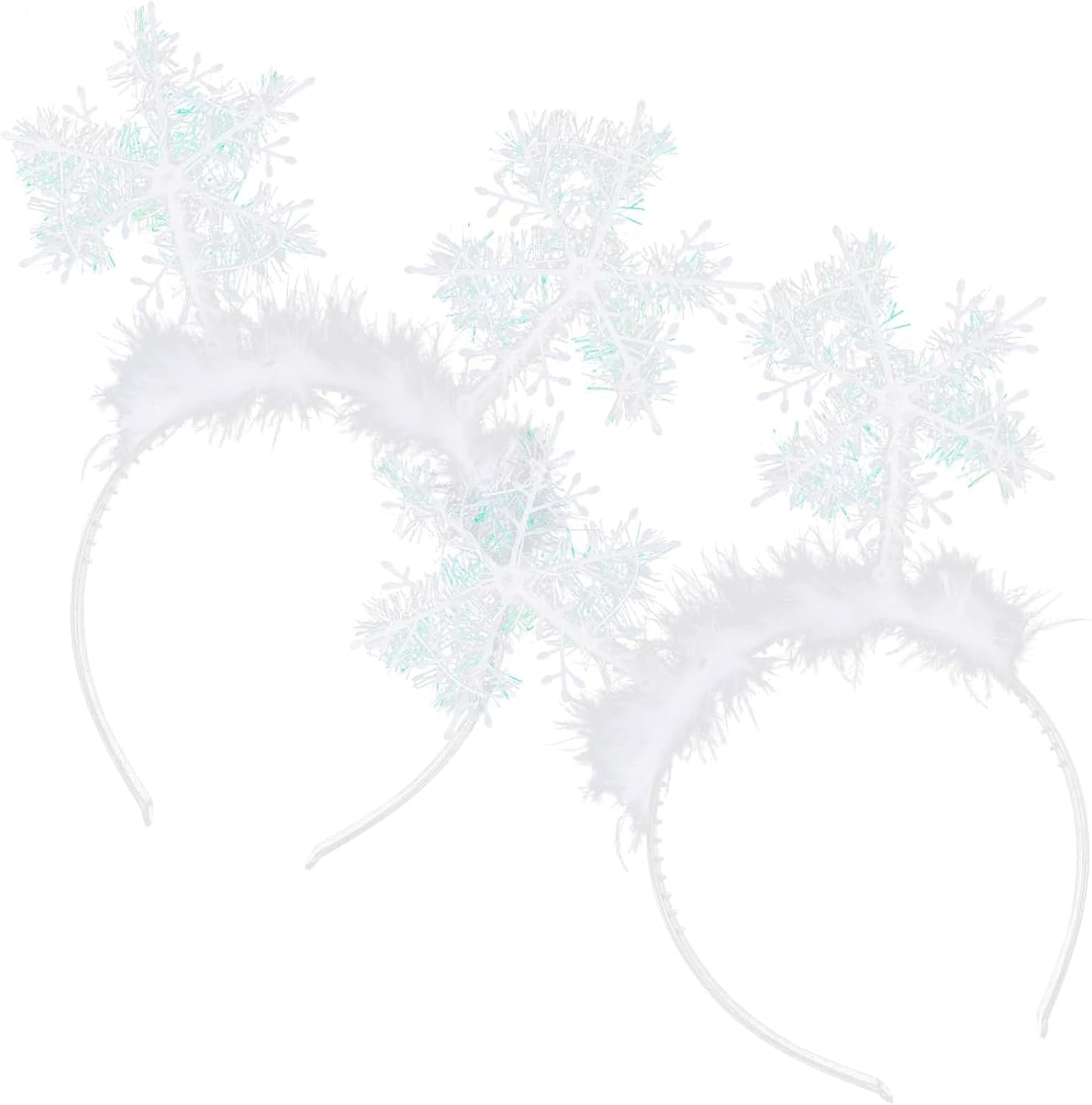 Itadaku 2 Pack Christmas Snowflake Headbands for Adults, White Feather Headbands for Christmas Carnival Party, Cute Winter Hair Accessories image number 4