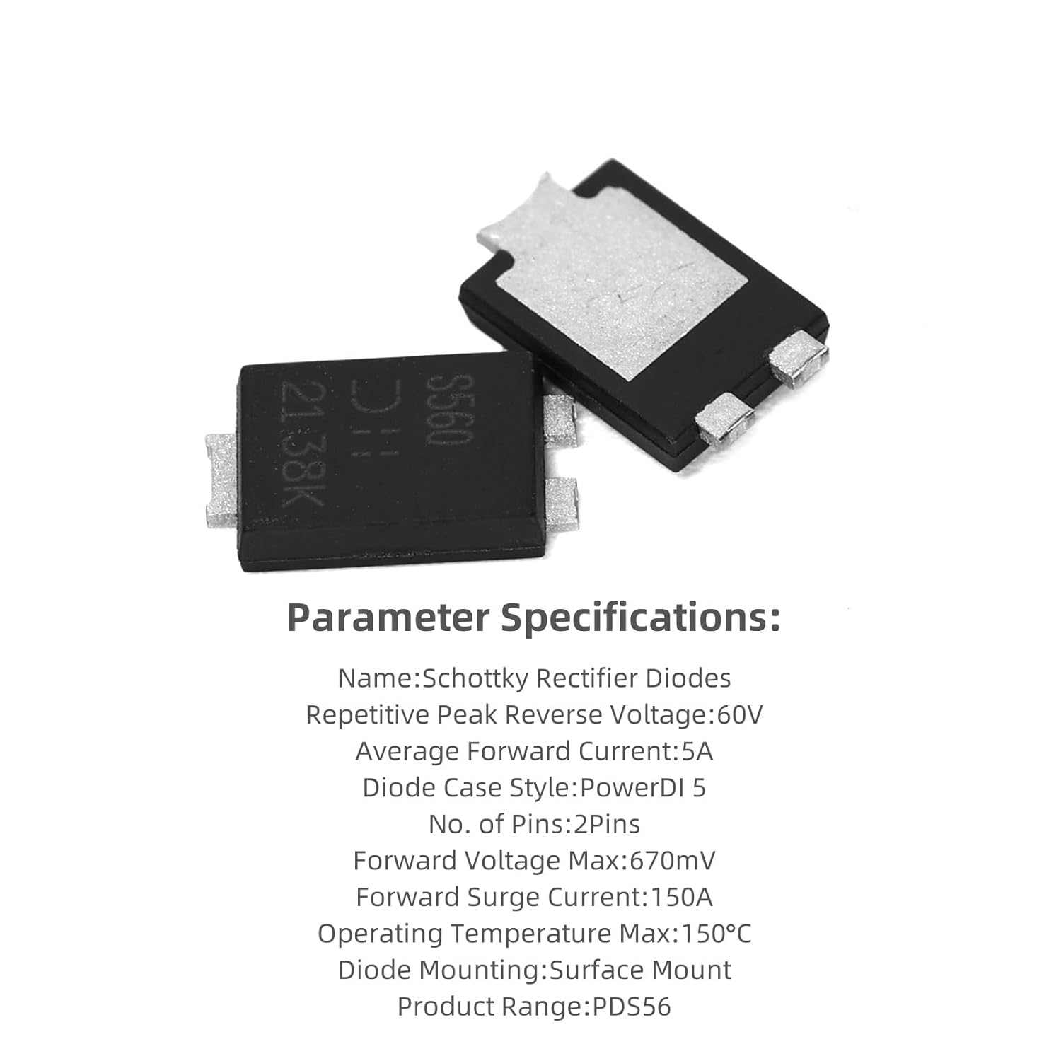 Ruimou 5Pcs 2Pin Schottky Diode DI-5 Rectifier 60V 5A PDS560-13 Suitable for Household Appliances and Industrial Electronic Circuits image number 6