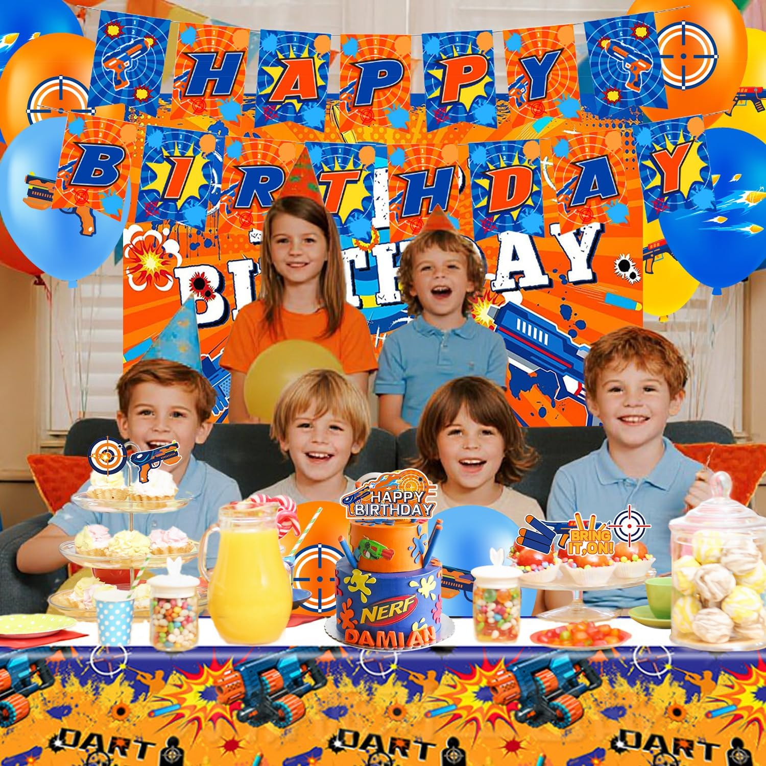 Dart War Party Decorations Supplies, 46Pcs Dart Battle Birthday Party Decorations Set Including Balloons Cupcake Topper Banner Etc Dart War Birthday Decorations