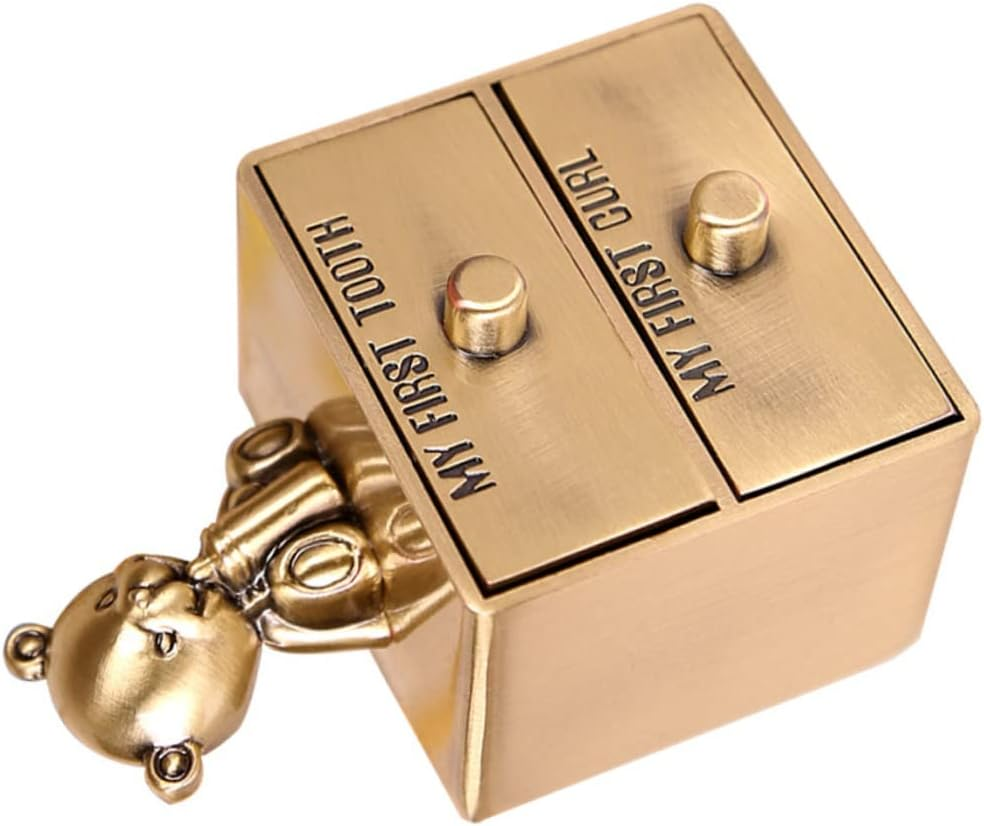 UPKOCH Tooth Curl Container Metal Keepsake Organizer Box Animals Design for First Tooth