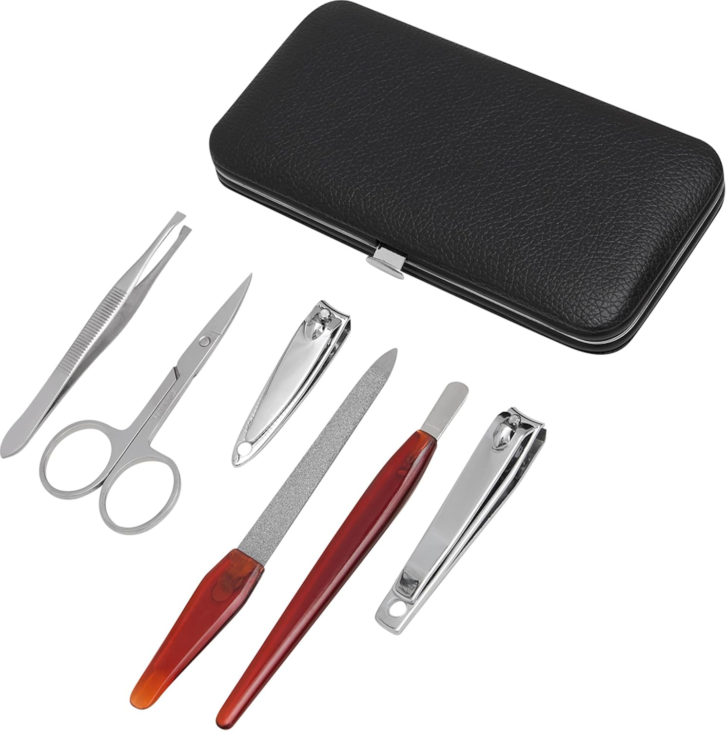 Manicure Set Nail Essentials Travel Manicure Set for Men and Women 6-Piece Nail Scissors, Nail File, Tweezers, Nail Scraper, Large and Small Nail Clippers Case with Side Button Closure image number 2