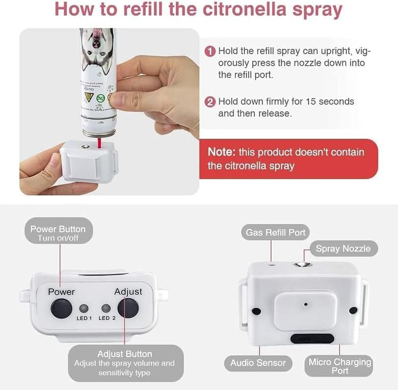 Citronella Bark Collar, Auto Citronella Dog Bark Collar Spray anti Dog Bark Collars with 2 Adjustable Spray Level, Citronella Dog Barking Training Collar No Shock Safty for Dogs image number 6