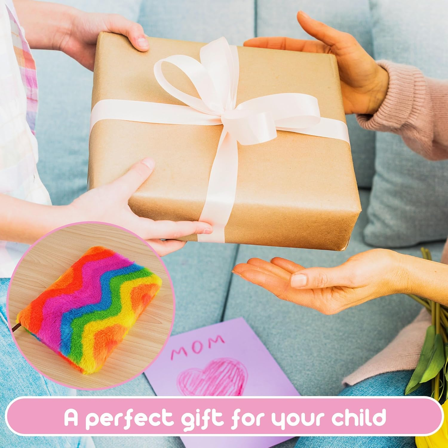 Biiange Plush Notebook, Fluffy Notebook Set, Rainbow Plush Notebooks Diary, for Girls Teens Fuzzy Journal Writing Pad A5 Lined 160 Pages (1Set, Vertical Rainbow) image number 4