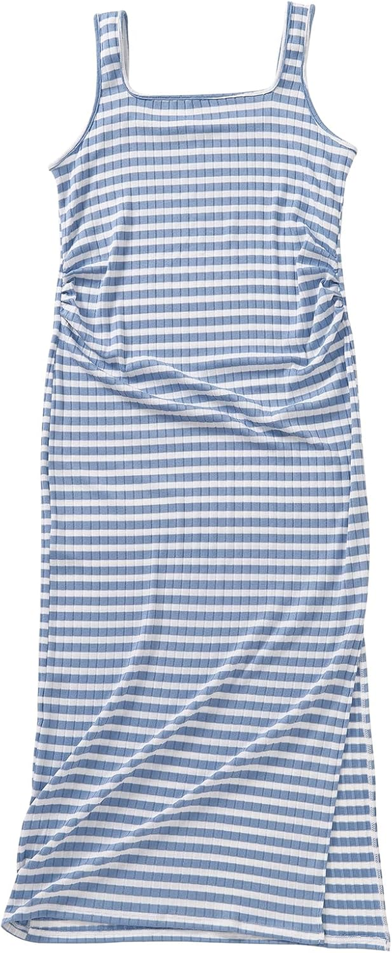 Sleeveless Rib Knit Maternity Dress Side Slit Bump Fit Striped Bodycon Sweater Dress