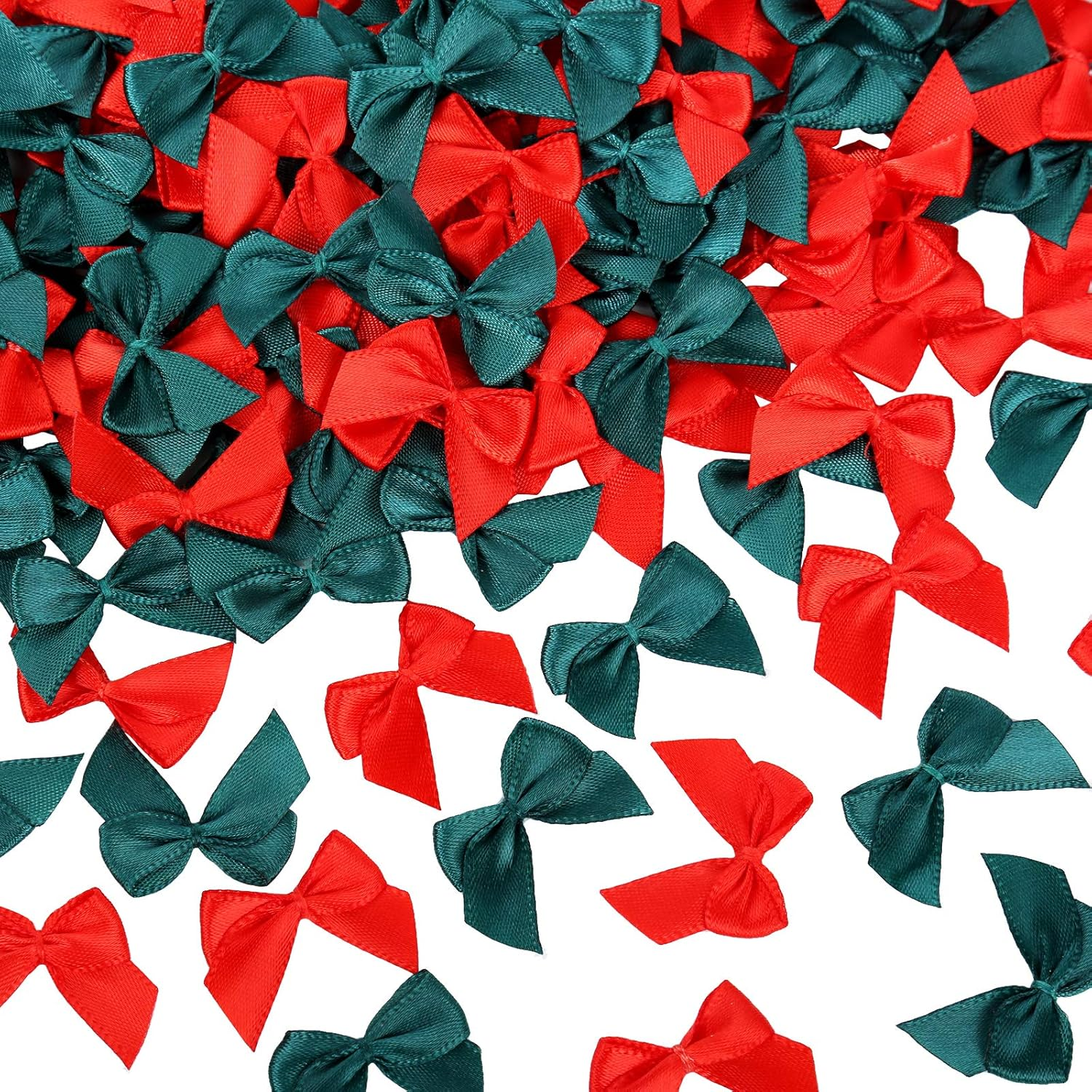 150Pcs Mini Bows Red and Green for Christmas Tree Decoration, Wrapping Crafts, and Home Decoration image number 2