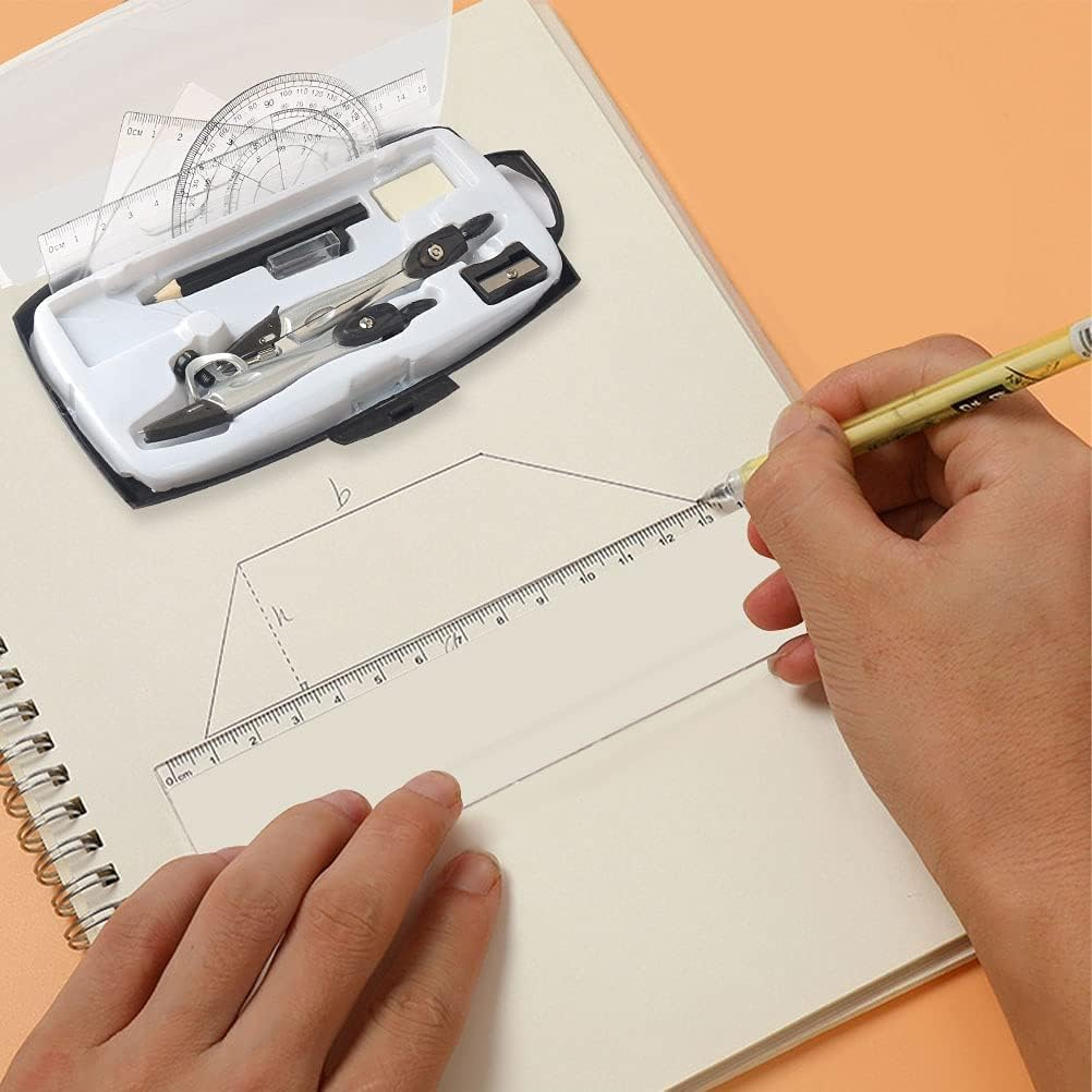 Geometry Compass Sets,Geometry Set Math Compass,Math Compass for Geometry Set,10Pcs Math Geometry Kits Compass Maths Tool with Compass,Protractor,Ruler Eraser, Pencil,Pencil Sharpener,Refills,Box image number 5