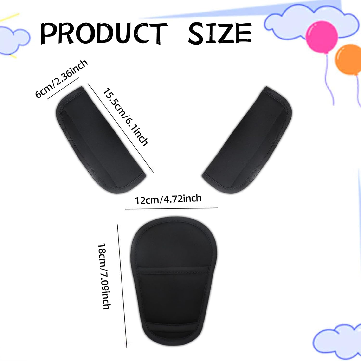 3 Pcs Ling-Luo Black Baby Stroller Seat Belt Strap Covers - Soft Universal Cushion for Newborns Infants Toddlers Kids, Comfortable Pushchair Car Seat Shoulder Strap Protectors image number 3