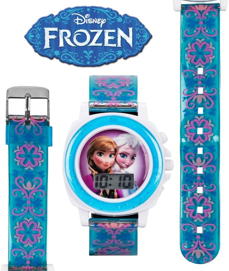 Disney Frozen Digital Watch for Kids with Anna and Elsa Design, Plays "Let It Go" Song, Adjustable Silicone Strap, Clear LCD Display, Ages 4 and Up, Blue, Digital,Quartz Movement image number 4