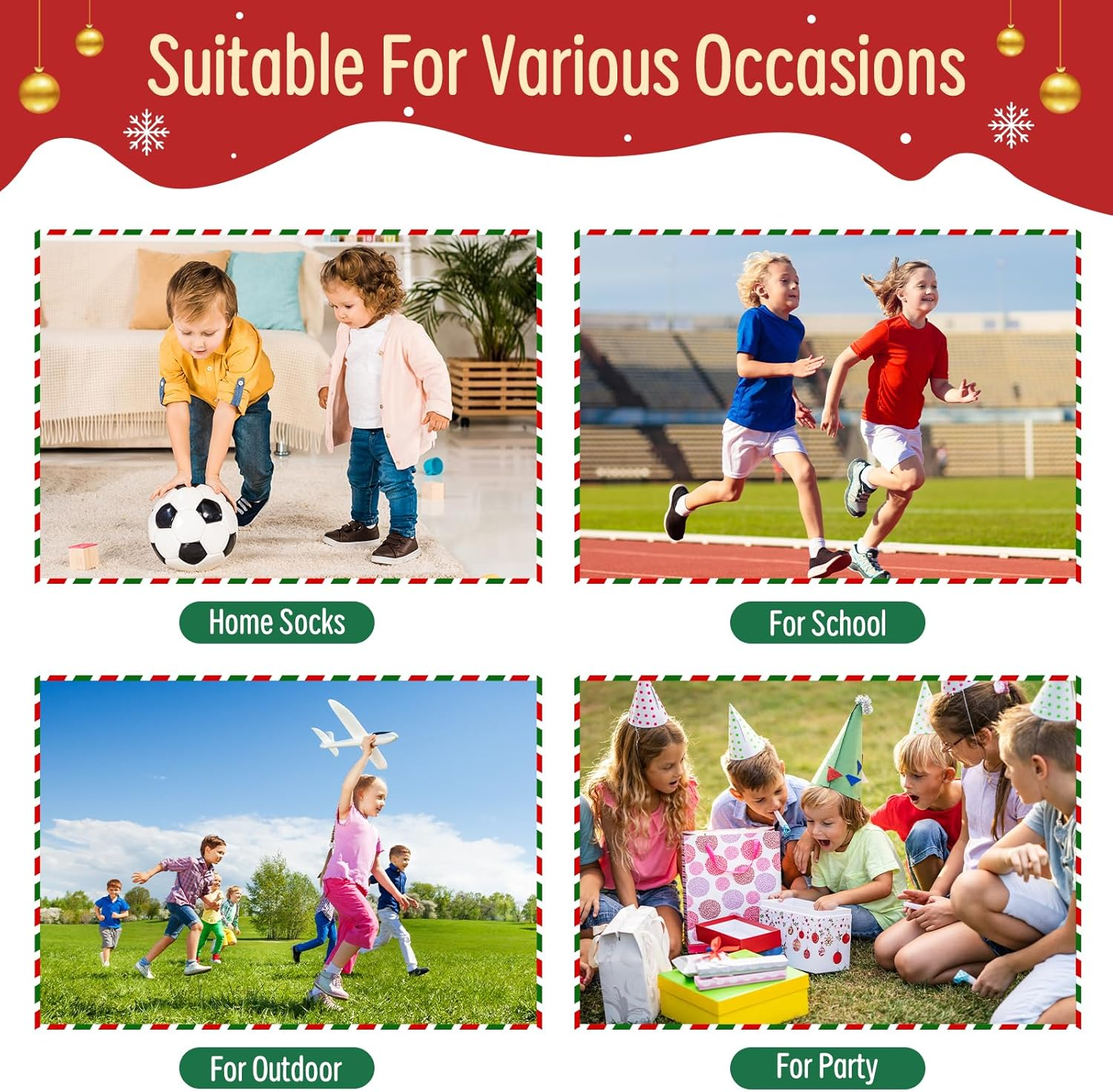 Kids Christmas Socks - 4 Pairs, Christmas Socks for Kids, Ideal Present for Boy & Girl for Birthday & Christmas, Size L (6-8Years) image number 1