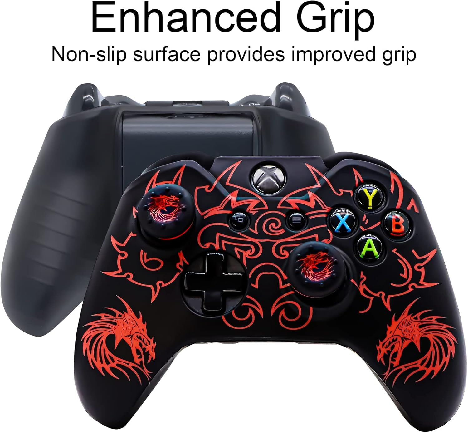 BRHE Xbox One/Xbox One S Controller Skin, Anti-Slip Silicone Cover Protector Case Accessories Set for Microsoft Xbox 1 Gamepad Joystick with 2 Thumb Grips Caps (Red Blue Black) Red Red image number 2