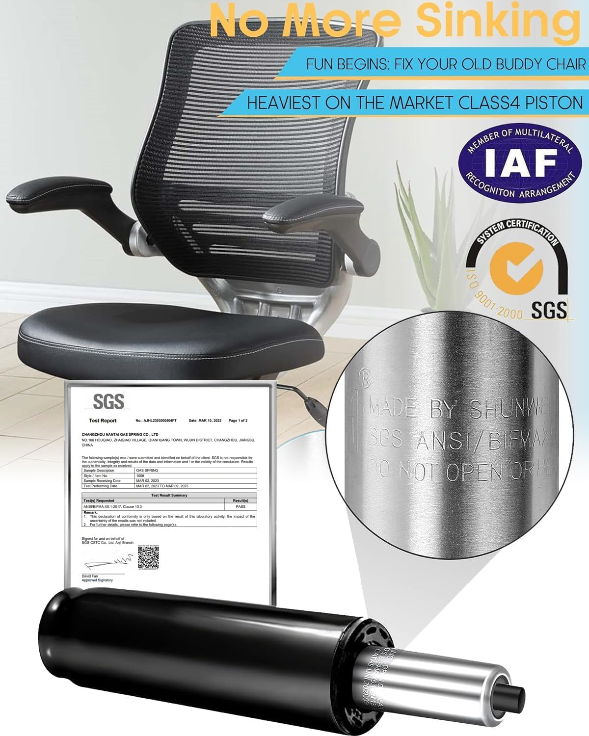 Universal Office Chair Gas Lift Cylinder, 1000 LBS Load - Bearing, Perfect for Desk Chair Restoration (4 Inch) image number 1