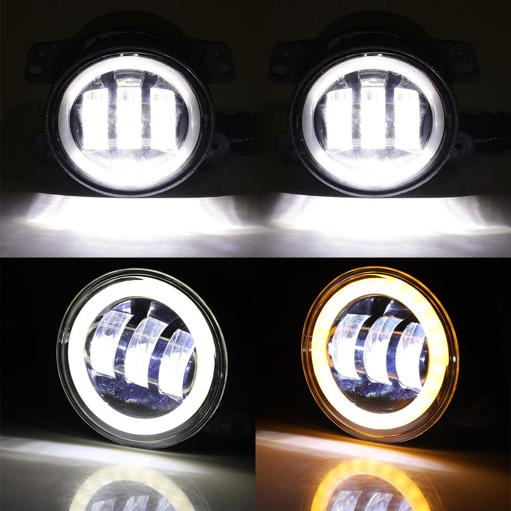 Yanchaofei 4 Inch LED Fog Lights Compatible for 2007-2018 Jeep Wrangler Unlimited JK JKU Front Bumper 60W round Fog Light Driving Offroad Lamps with Amber/White DRL Turn Halo Angel Eyes Lights 2PCS image number 6