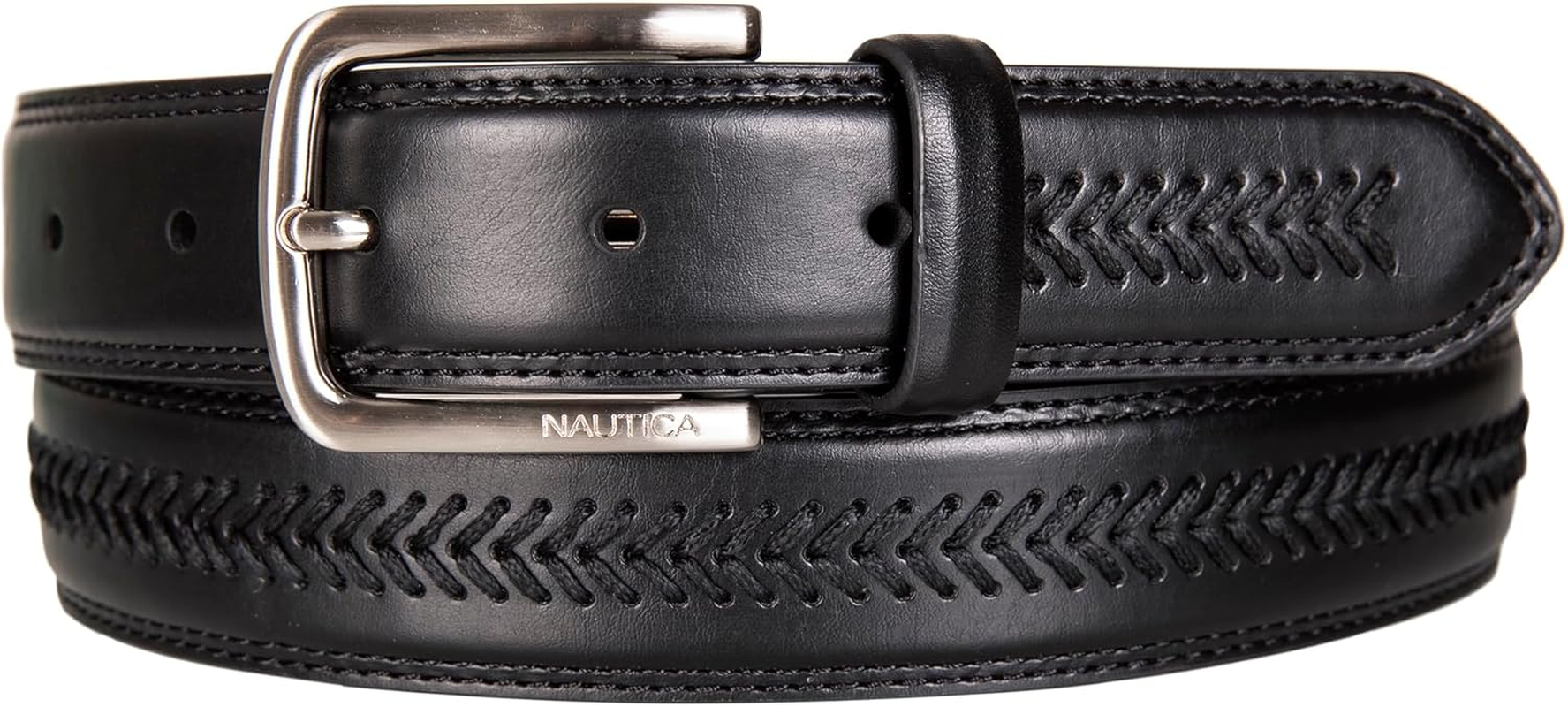 Nautica Mens Bold Fashion and Dress Leather Belt with Metal Buckle, Leather Laced image number 5
