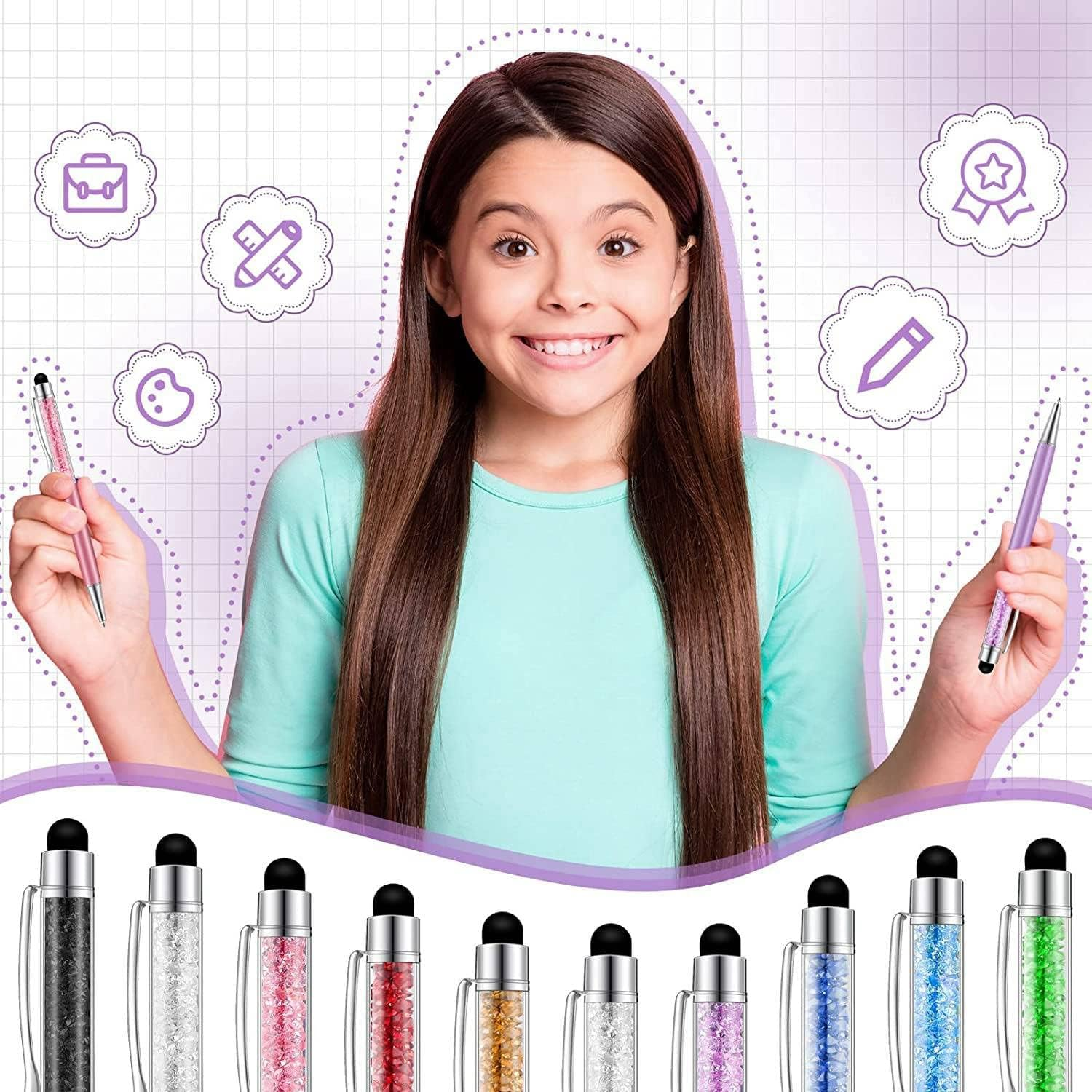 40Pcs Crystal Ballpoint Pen Bulk Shiny 2 in 1 Slim Crystal Diamond Screen Stylus Black Gel Ink Ballpoint Glitter Pen image number 6