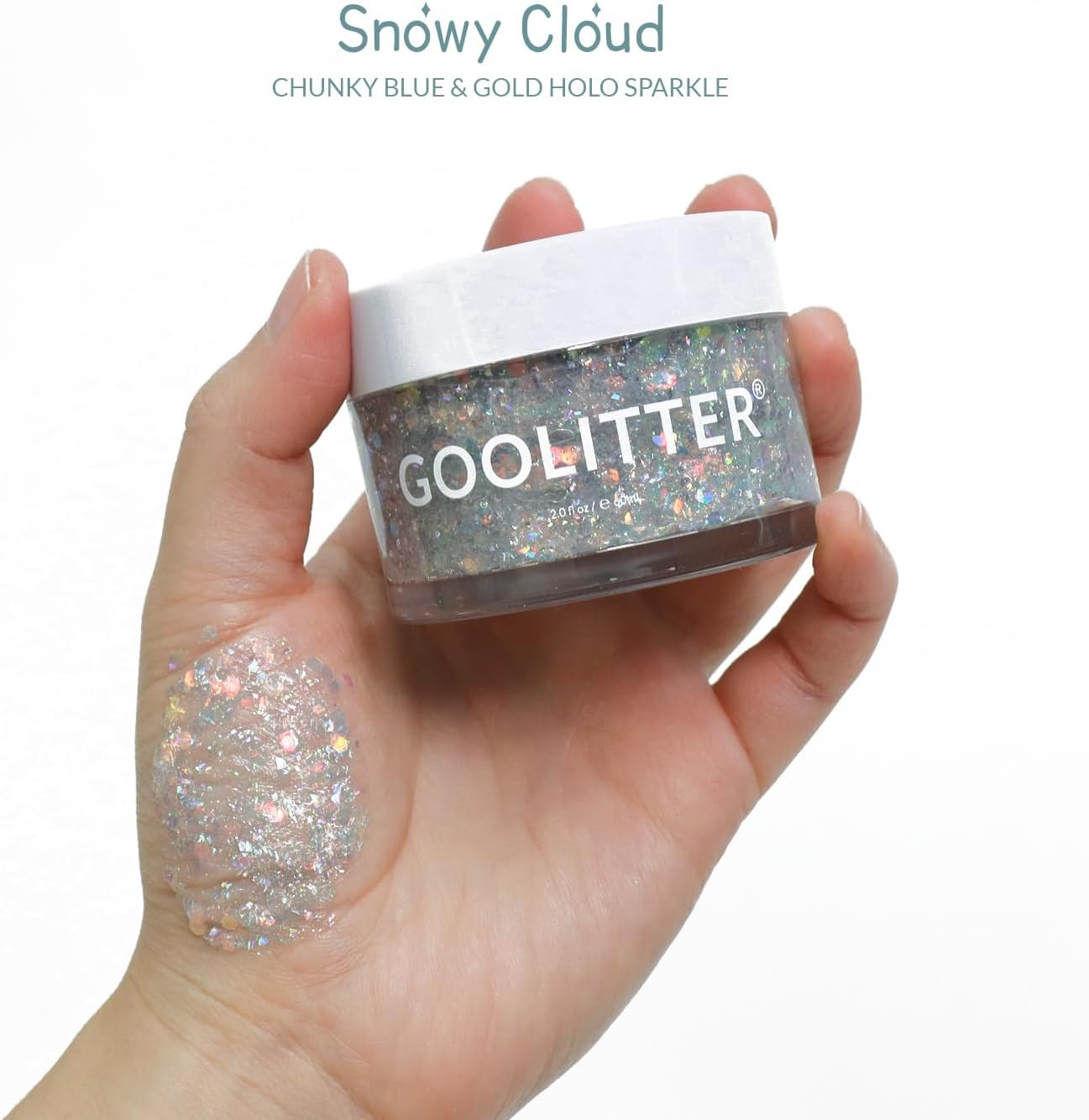 Goolitter Face, Body & Hair Holographic Clear White Glitter Gel [Snowy Cloud] 2Oz (60Ml) | Chunky | K-Beauty | Halloween, Festival, EDM, Rave, Party, Concert, Costume Makeup| Vegan, Cruelty Free image number 2