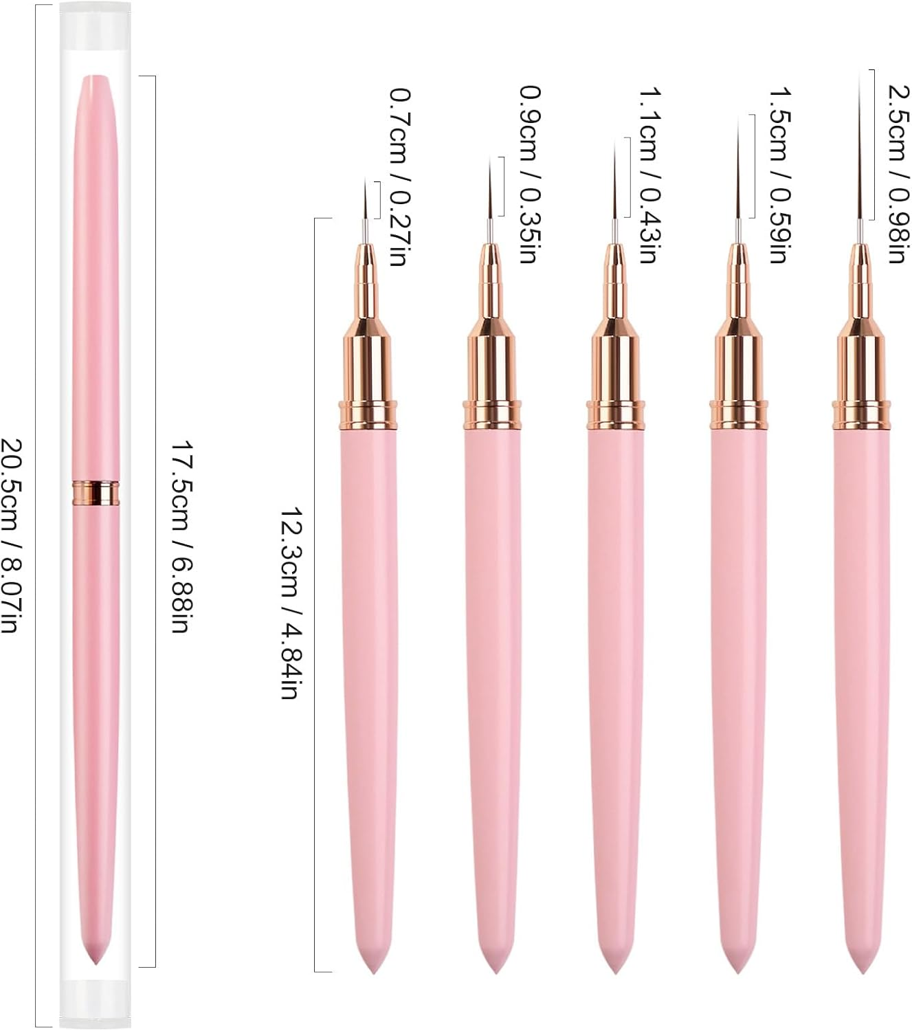 Liner Brush | Ultra-Fine Detail Brush 5 - Size 7 9 11 15 25Mm Professional Nail Design Brushes for Lines Dotting Drawing, UV Gel Polish Painting Buniq image number 6