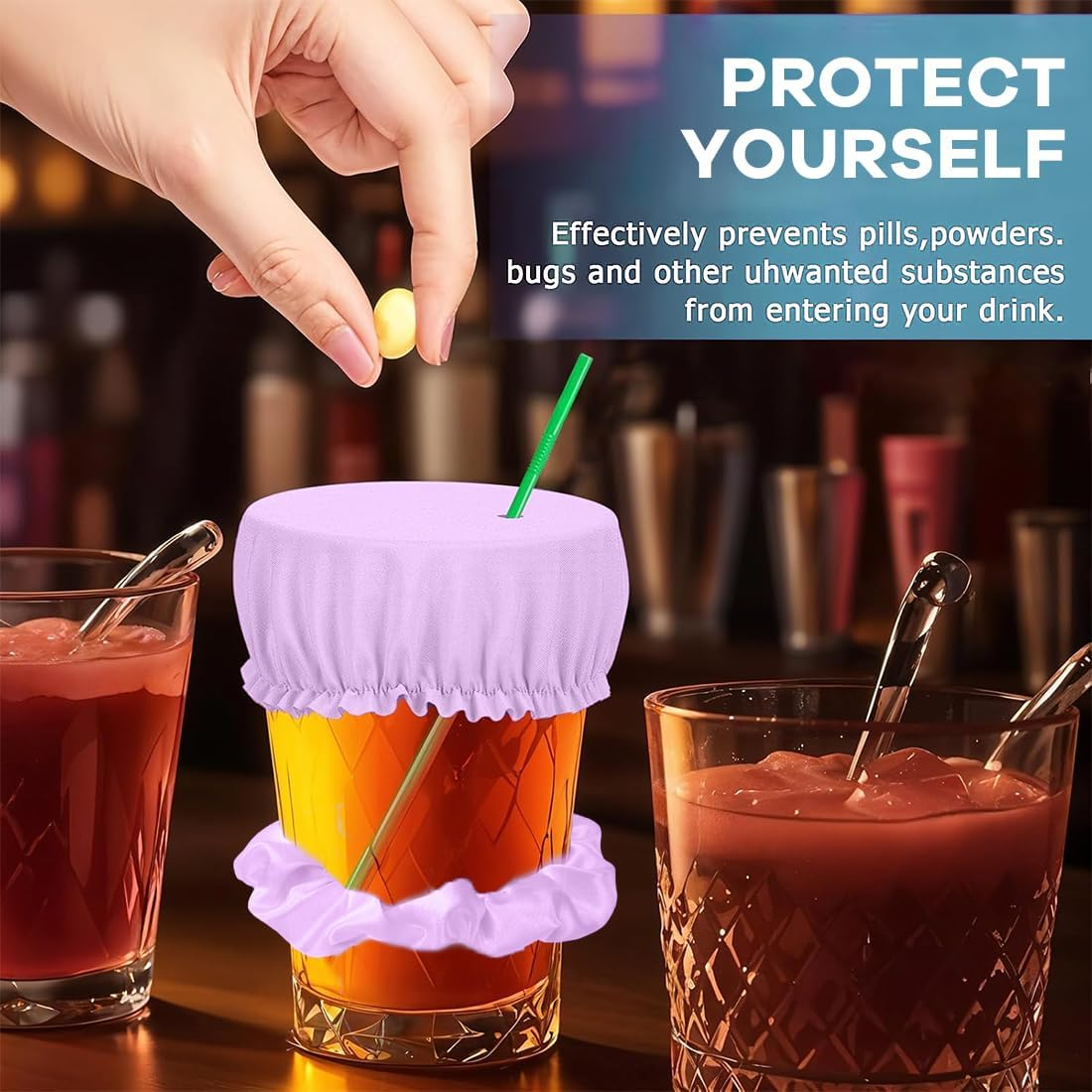 JEYORZY 4Pz Headband Drink Cover, Drinking Covers for Alcohol Protection, Reusable Cup Cover with Straw Hole, Drink Spiking Prevention, Anti-Drug Glass Protection, Drink Protection for Women image number 3