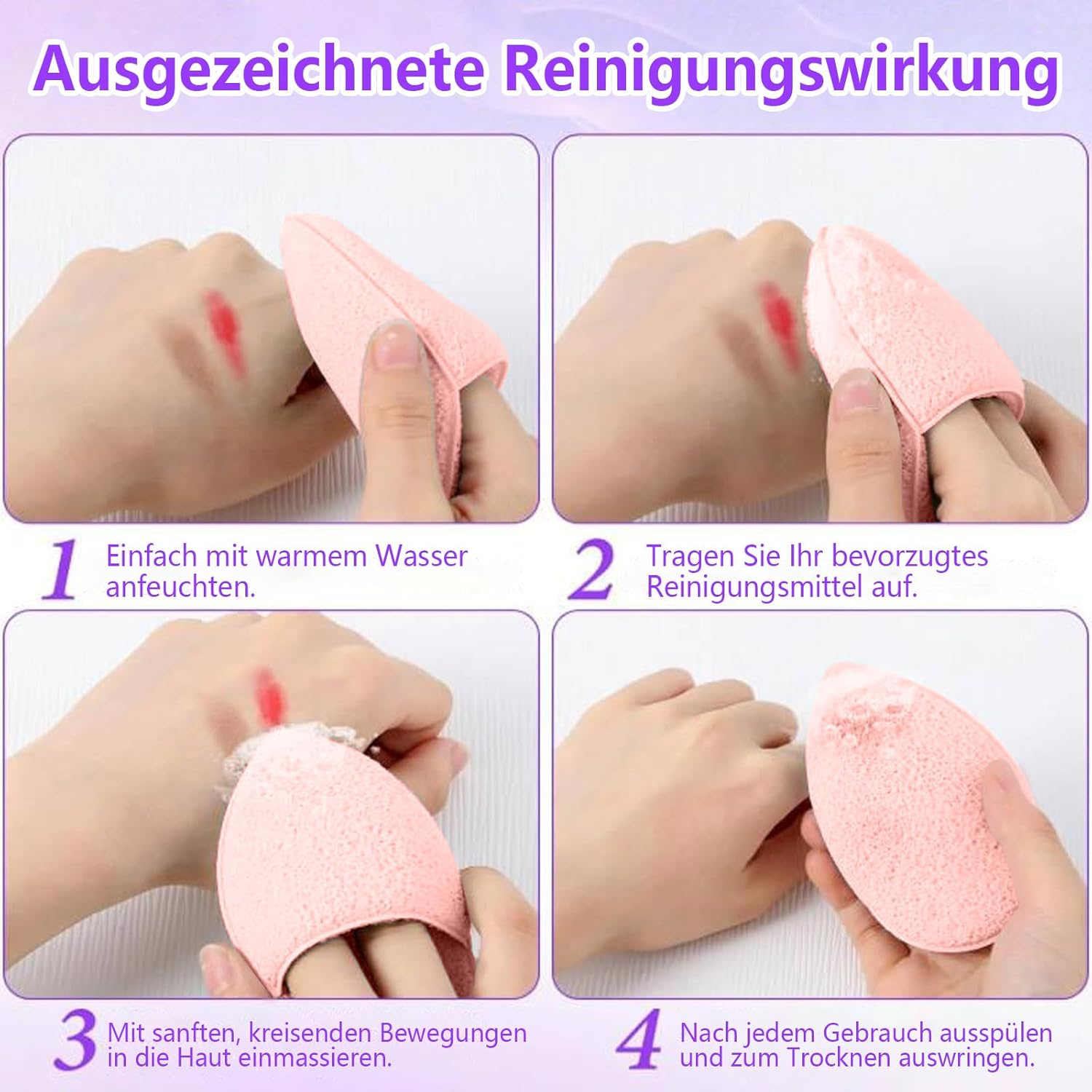 Pack of 6 Exfoliating Sponge, Face Cleansing Cotton Pads, Reusable Make-Up Pads, Washable, Sponges for Facial Cleansing (Yellow, Pink, Purple) (Multicoloured 2) image number 3