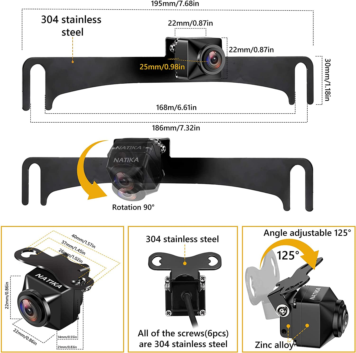 NATIKA Backup/Front View Camera: No Distorted Affect Starlight Night Vision HD Waterproof 960H CVBS/720P AHD Hitch Backup/Reverse/Rear View Camera License Plate for Cars Pickup Trucks SUV RV Van image number 2