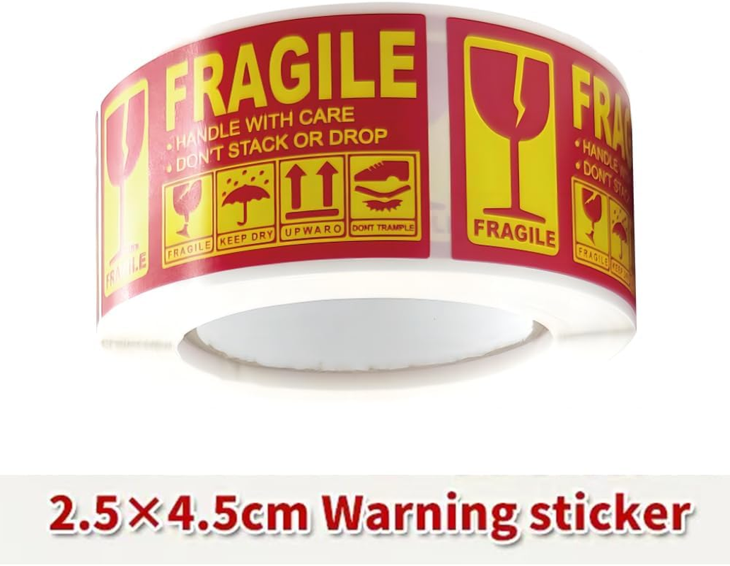Shipping Labels Fragile Warning Sticker, 250Pcs 1 Roll 25 X 45Mm Labels, Warning Stickers with Notice Fragile Handle with Care, Keep Dry Upward Do Not Trample (Red) image number 3
