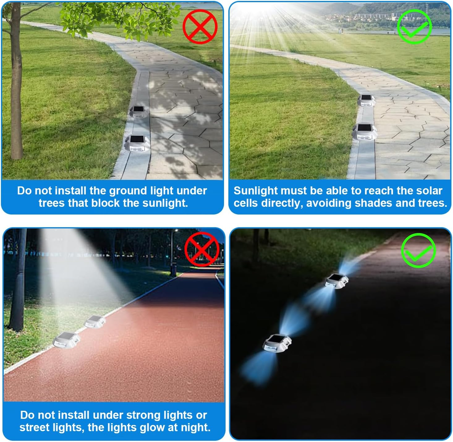 NHEWMAS Solar Lights Outdoor, Solar Driveway Lights with 6 LED, IP65 Waterproof Static Pressure Resistance 18 Tons Wireless Driveway Safety Light, for Railing/Step/Patio/Deck Fence Etc.(2 Pack/Blue) image number 2