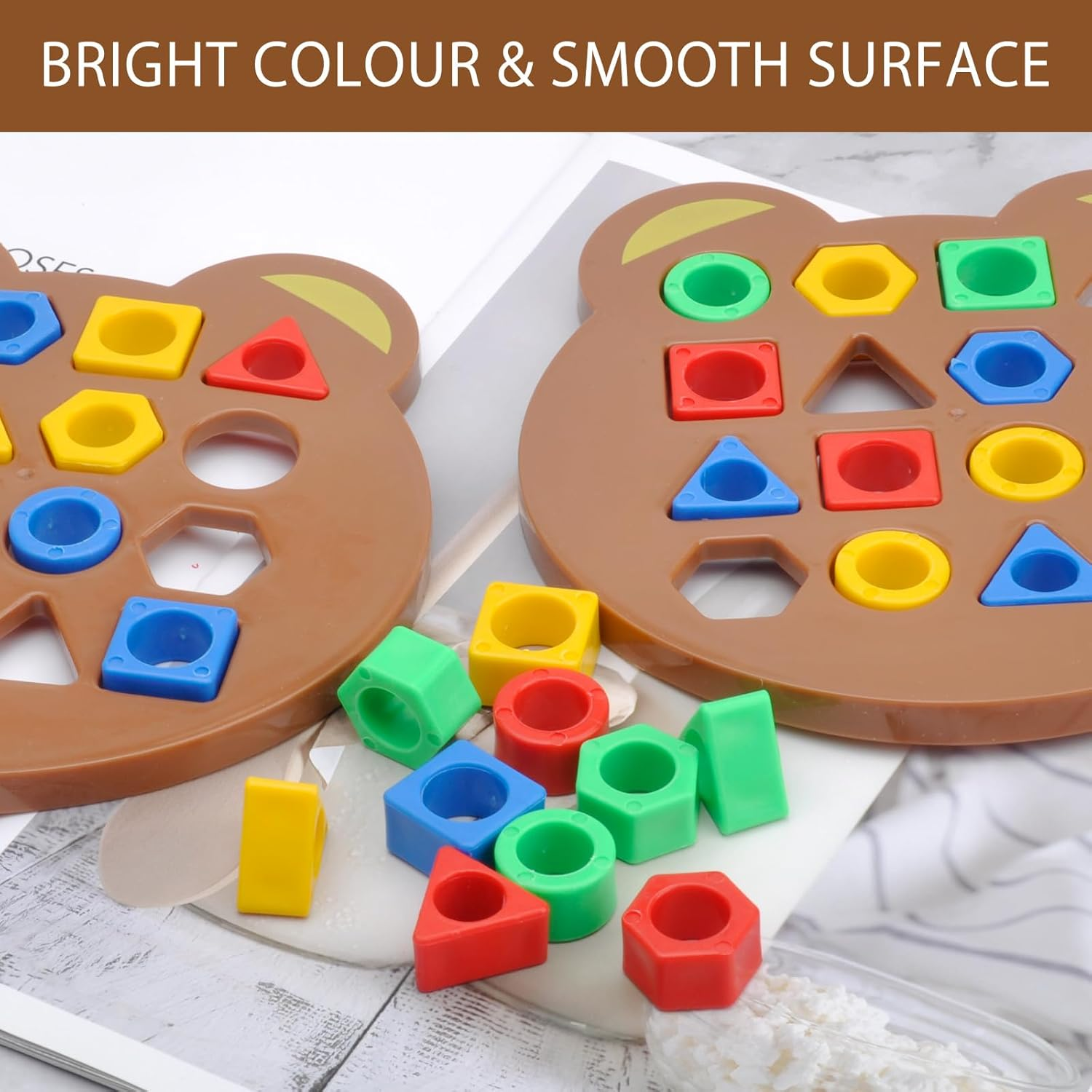 Shape Game: Shape Matching Puzzle, Montessori Toys, Sensory Learning Toy, 3+ Years, 2 Game Disks, 32 Matching Blocks, 30 Cards image number 4